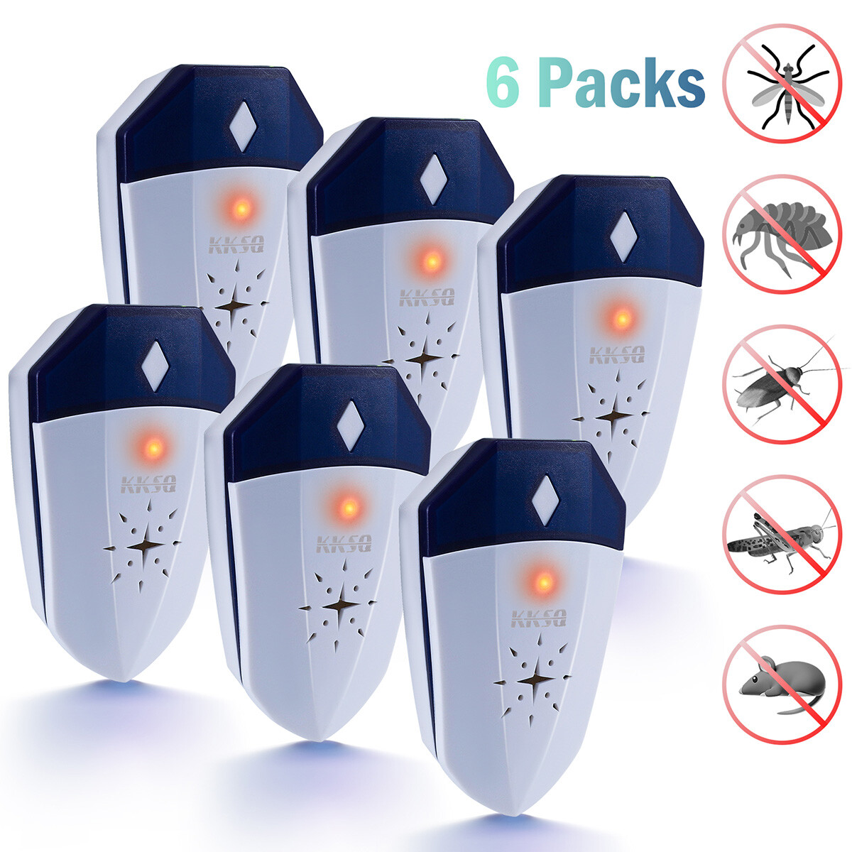 6 Pack Ultrasonic Pest Control Repeller Reject Rat Mouse Mice Spider US Plug-in