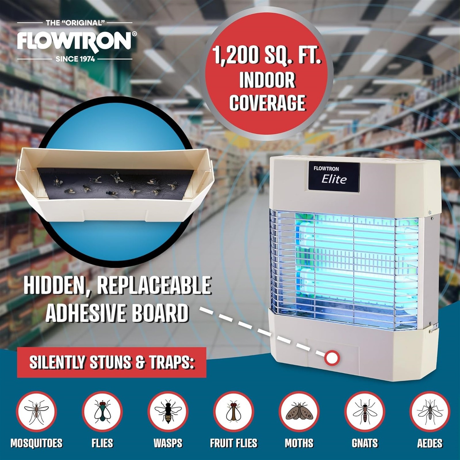 Flowtron Fly Stun Unit, 1200 Sq Ft Electric Indoor Bug Zapper for Gnats & More