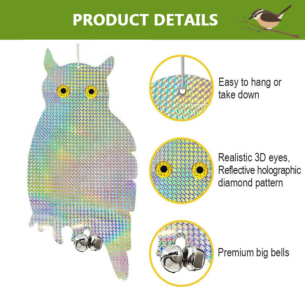 Bird Repellent Deterrent Fake Owl Scarer Reflective Woodpecker Repeller Device