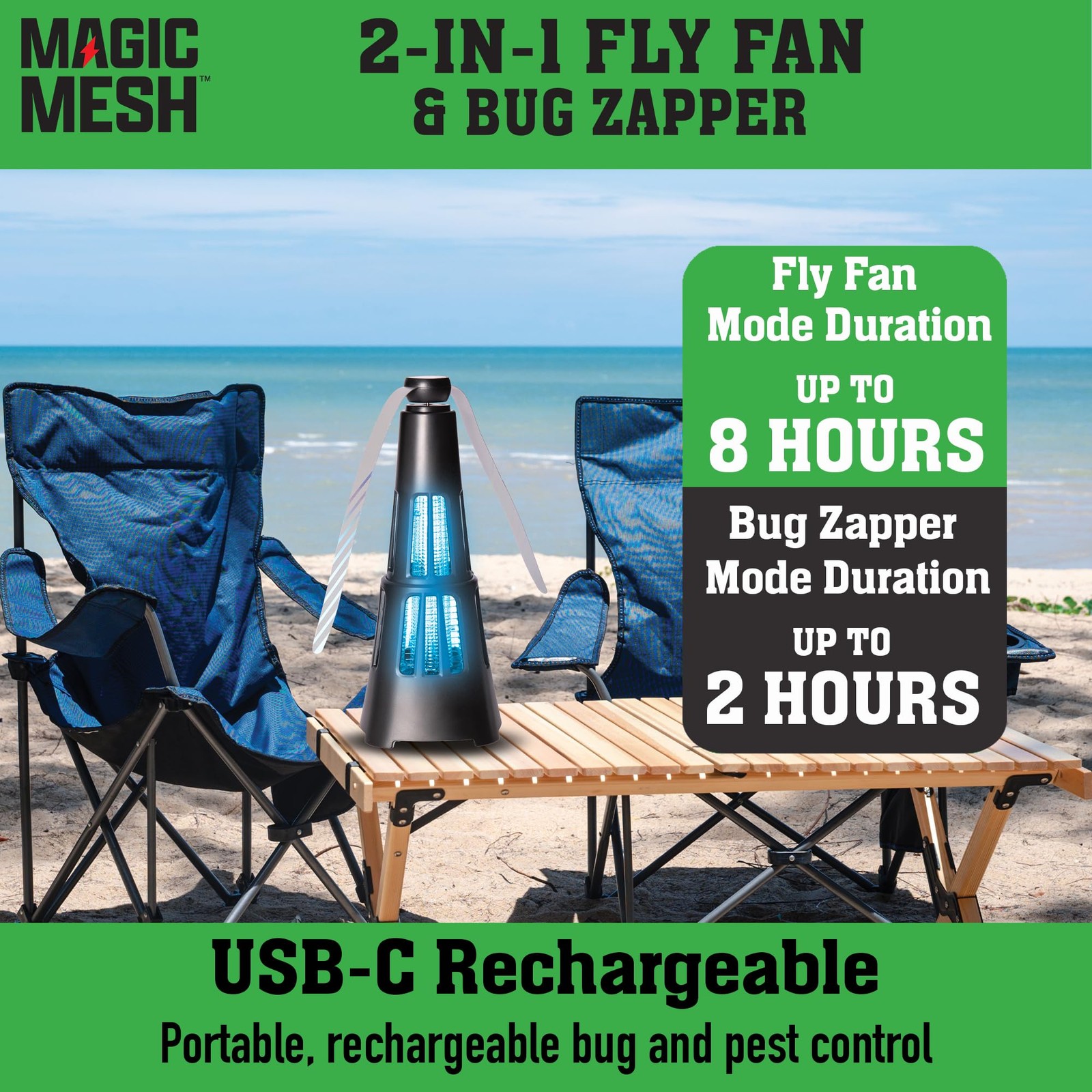 Magic Mesh 2-in-1 Fly Fan & Mosquito Zapper | Rechargeable Electric Black