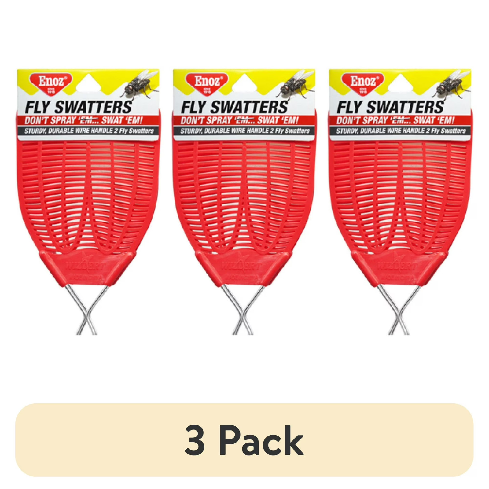 (3 pack)Enoz Fly Swatter, Wire Handled Plastic Fly Swatter, Assorted Colors,2 ct
