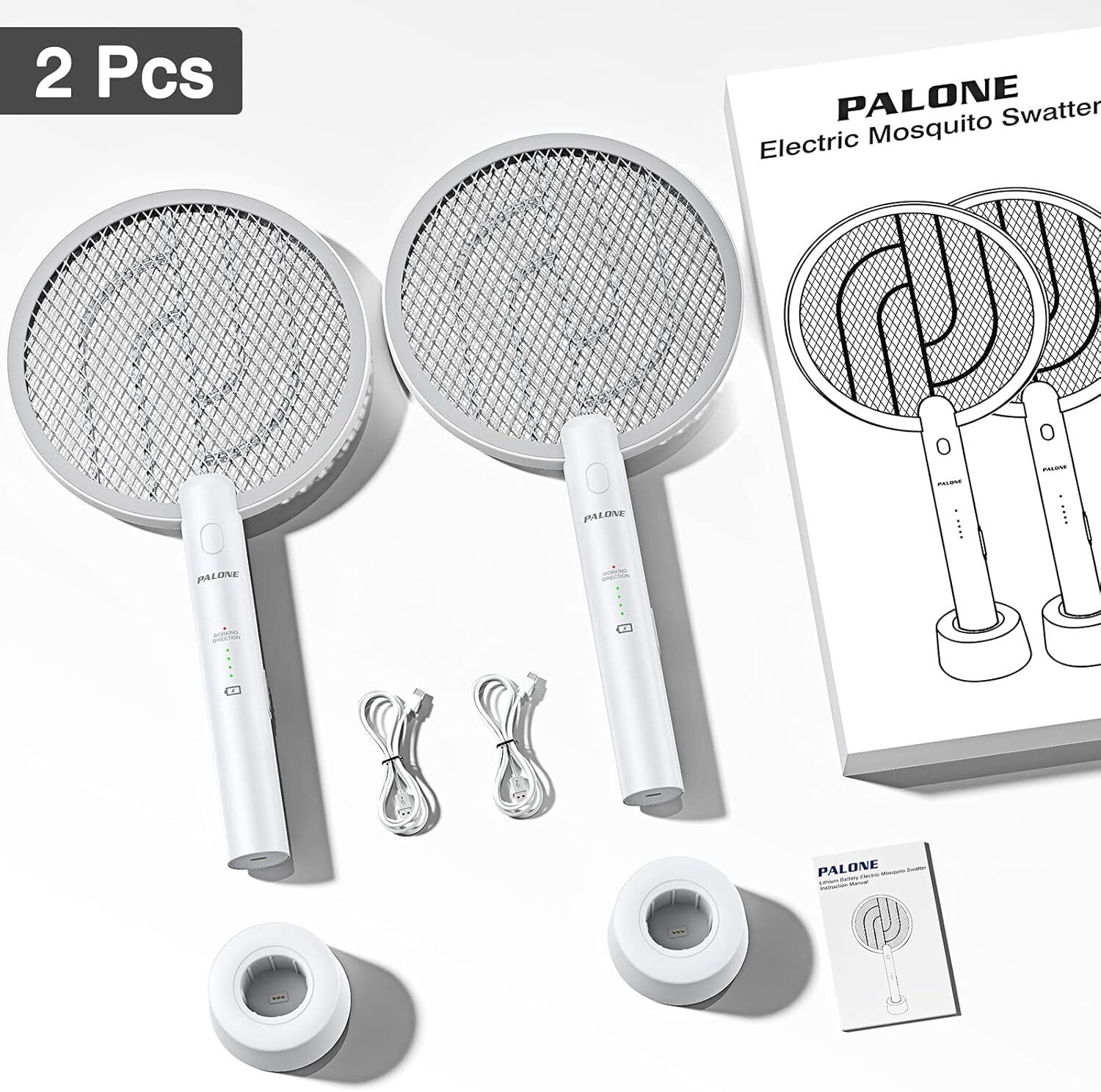 Electric Fly Swatter 4000V Bug Zapper Racket 2 in 1 Fly Swatter 1200mAh Battery