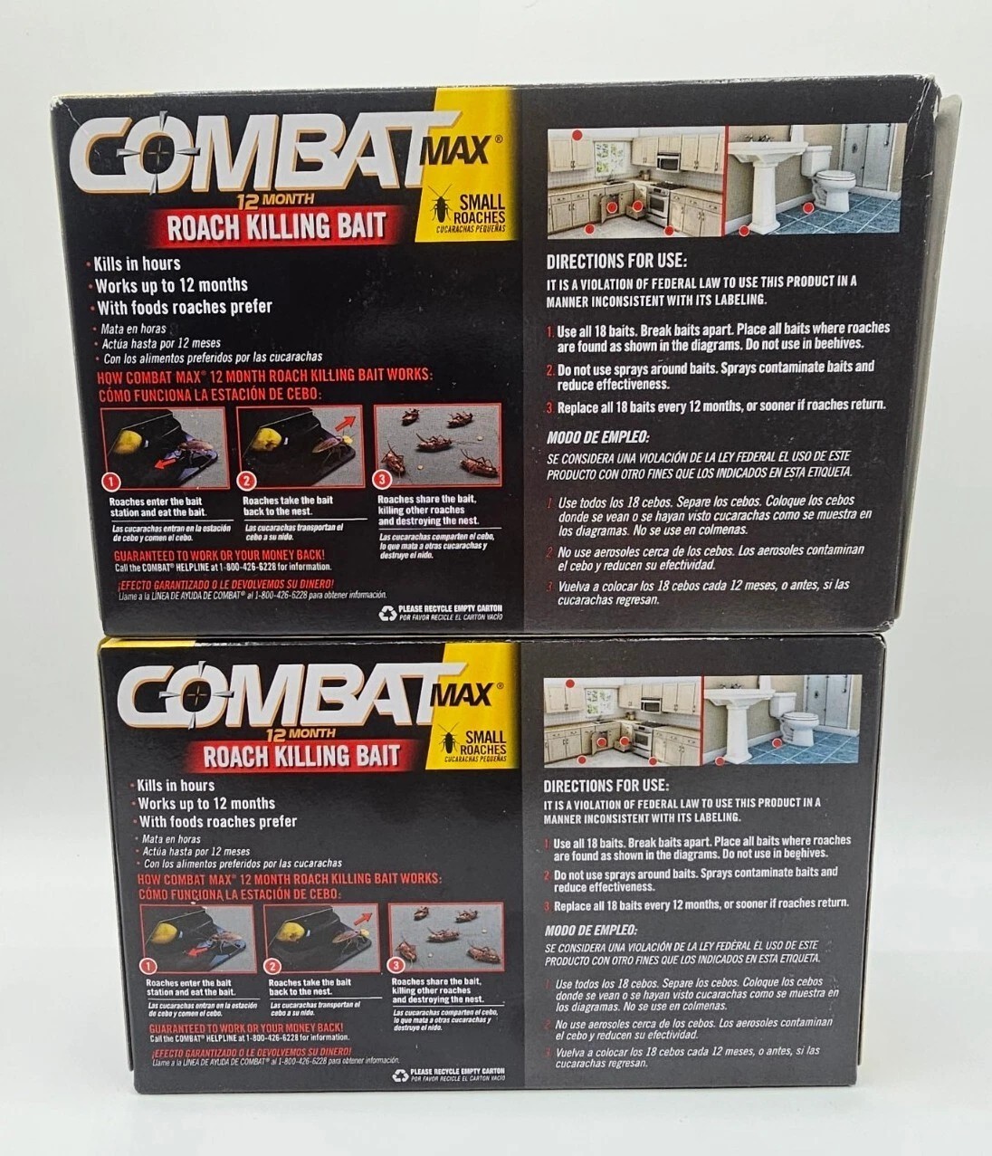 LOT OF TWO Combat MAX ROACH KILLING BAIT STATION 36 Traps FREE SHIPPING