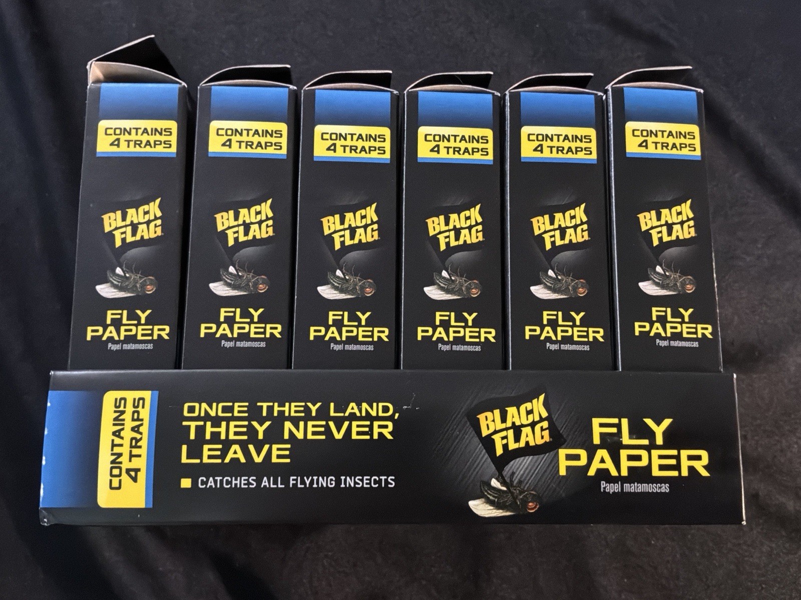Black Flag Fly Paper Insect Trap Catches Flying Insects Lot of 12 Boxes=48 Traps