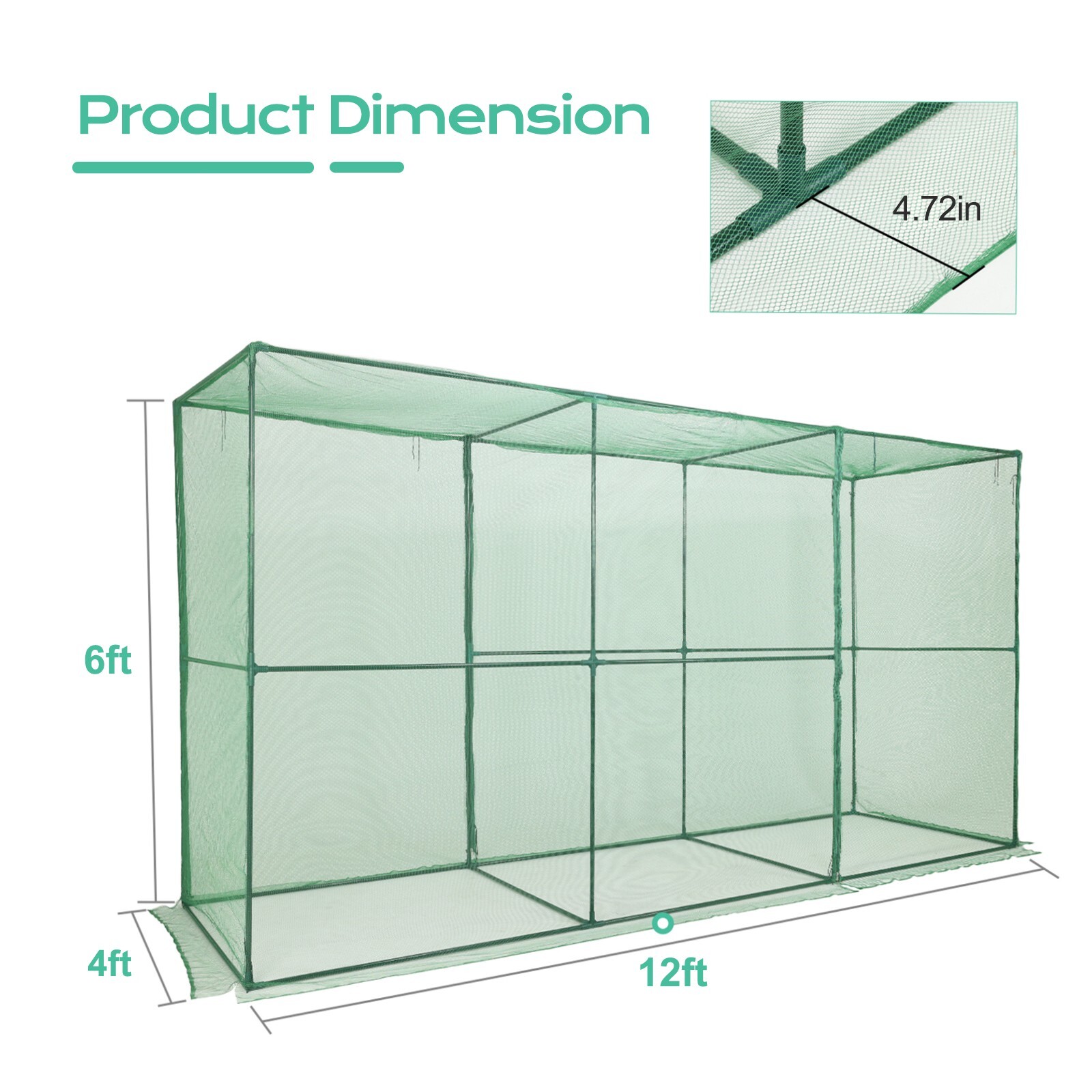 Aoodor 12x4x6ft. Walk-in Crop Cage Plant Protection Tent For Insects Squirrel