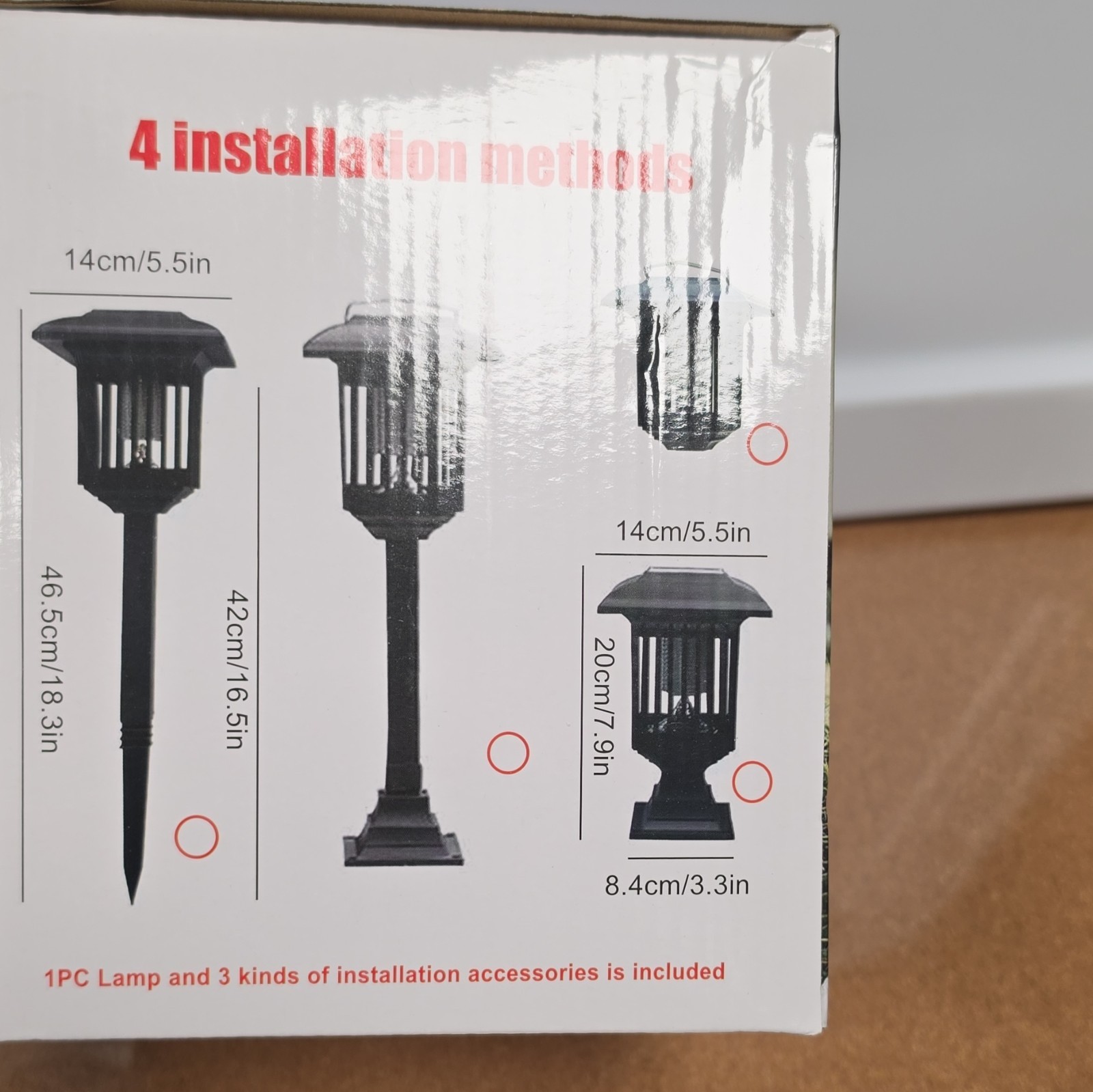 Solar Powered LED & UV Mosquito Bug Zapper Lamp, Dusk-to-Dawn, Black 18.3in