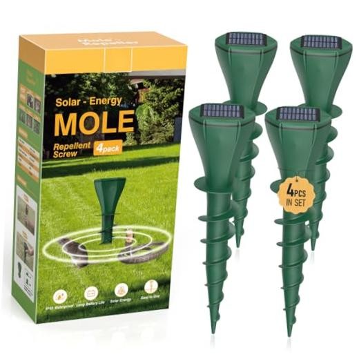 2026 Upgraded Solar Pest Repeller Stakes, Outdoor Ultrasonic Mole 4-Pack
