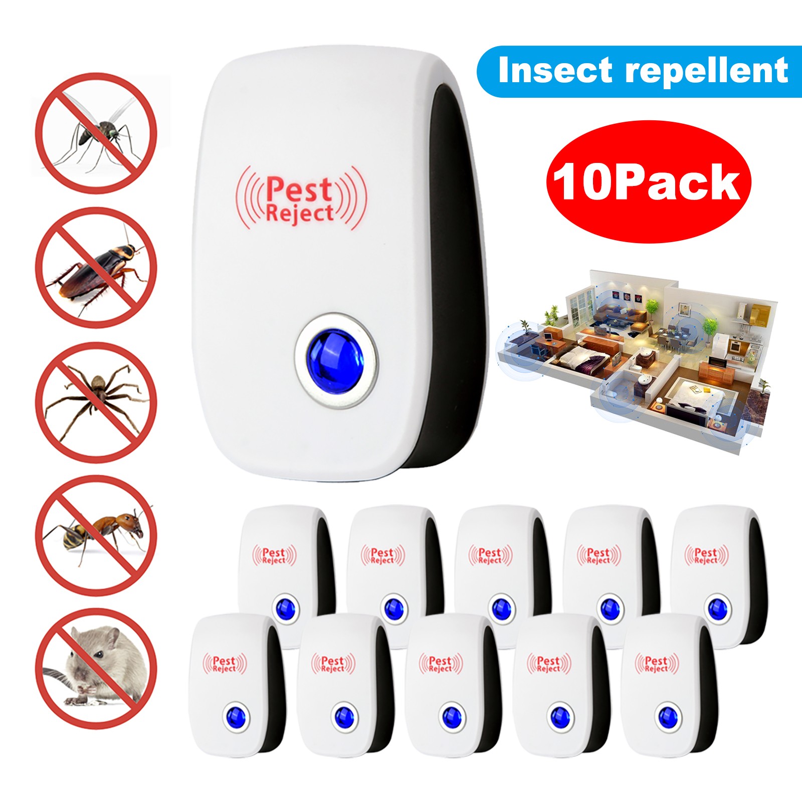Ultrasonic Pest Repeller Insect Repellent for Mosquito Mice Roaches US Plug