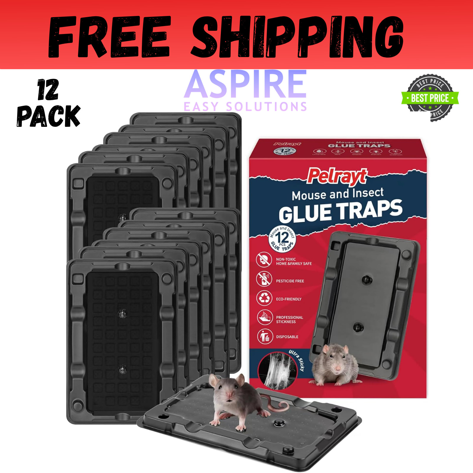 Mouse & Insect Traps 12 Pack, Heavier Sticky Traps with Non-Toxic Glue for Mice