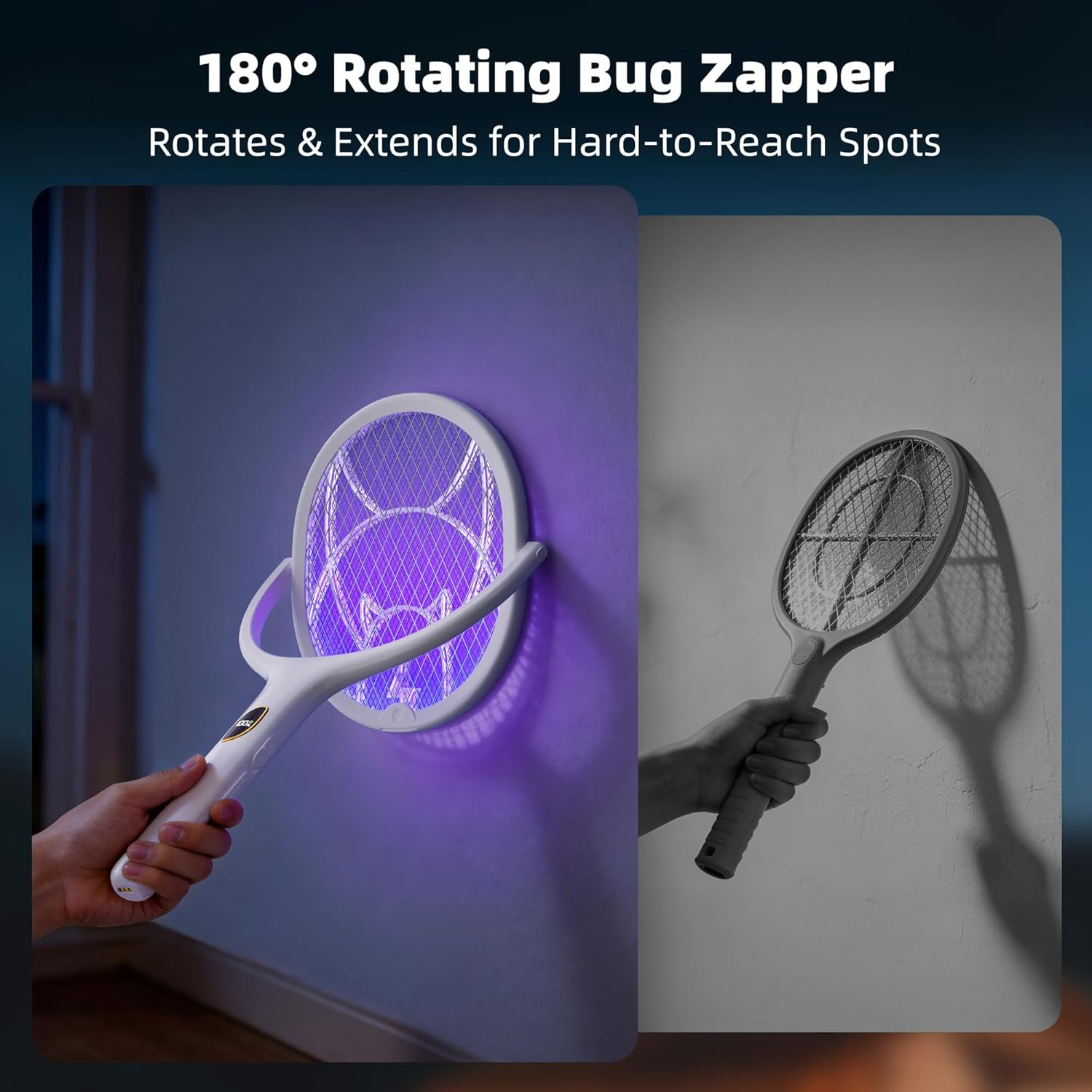 Nymrix Electric Fly Swatter Racket with Rotating Head & Telescopic Handle, 2-in-