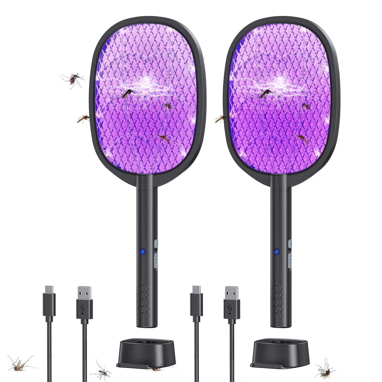 2 Pack Electric Fly Swatter 2 in 1 Bug Zapper Racket & Mosquito Zapper,4000V …