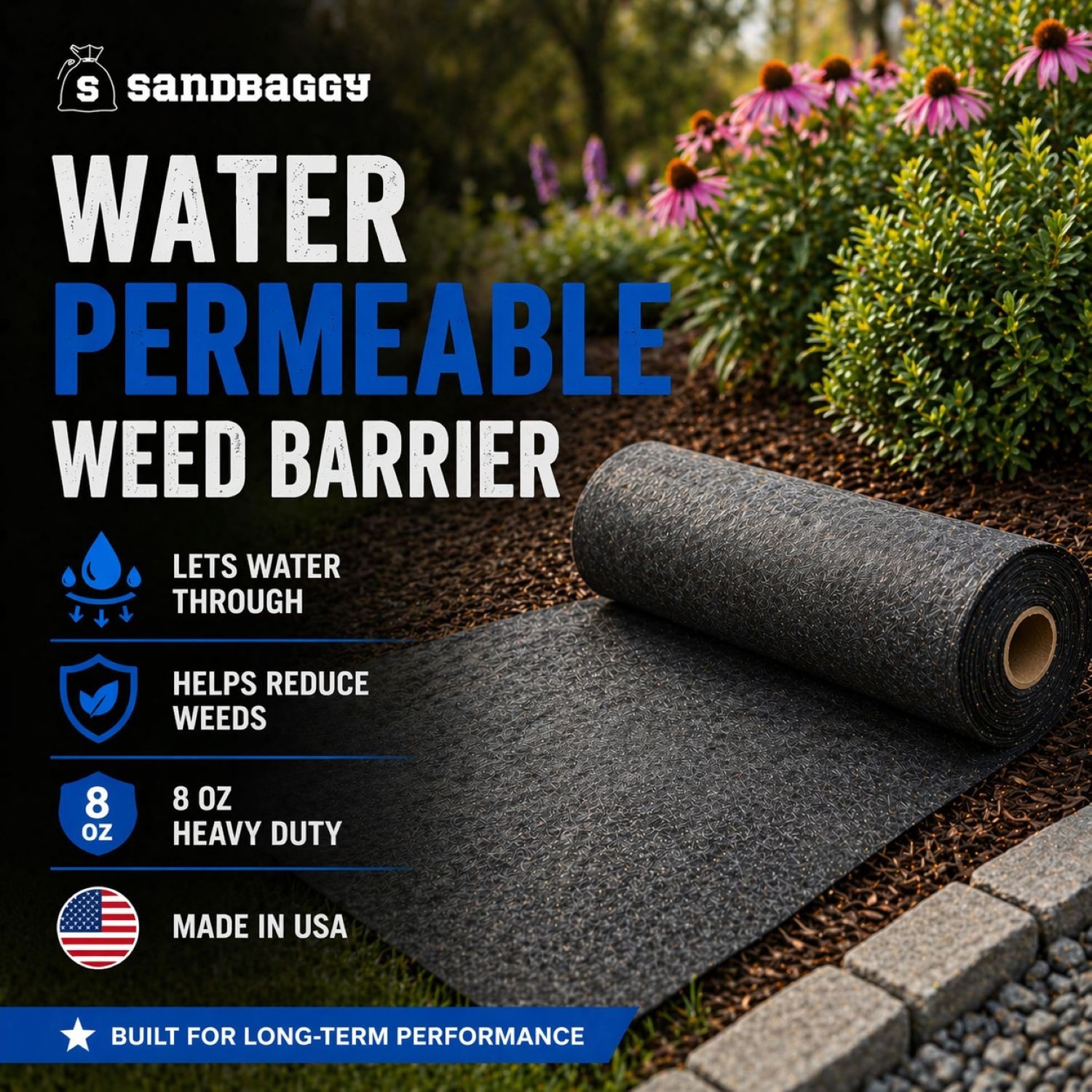 Water Permeable Landscape Fabric | Weed Barrier | Non-Woven Geotextile (8 oz)