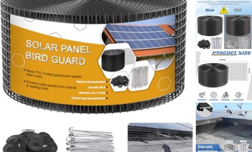 Solar Panel Bird Guard,6in x 100ft Critter Guard Roll Kit for 6x100FT Black