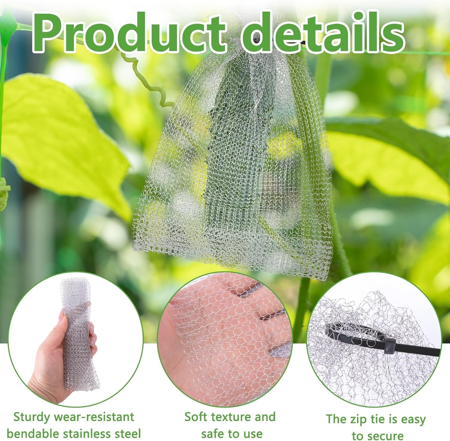 “20Pcs 8×12 6×8 Inch Fruit Protection Wire Mesh Bags, Stainless Steel Wire, Gop