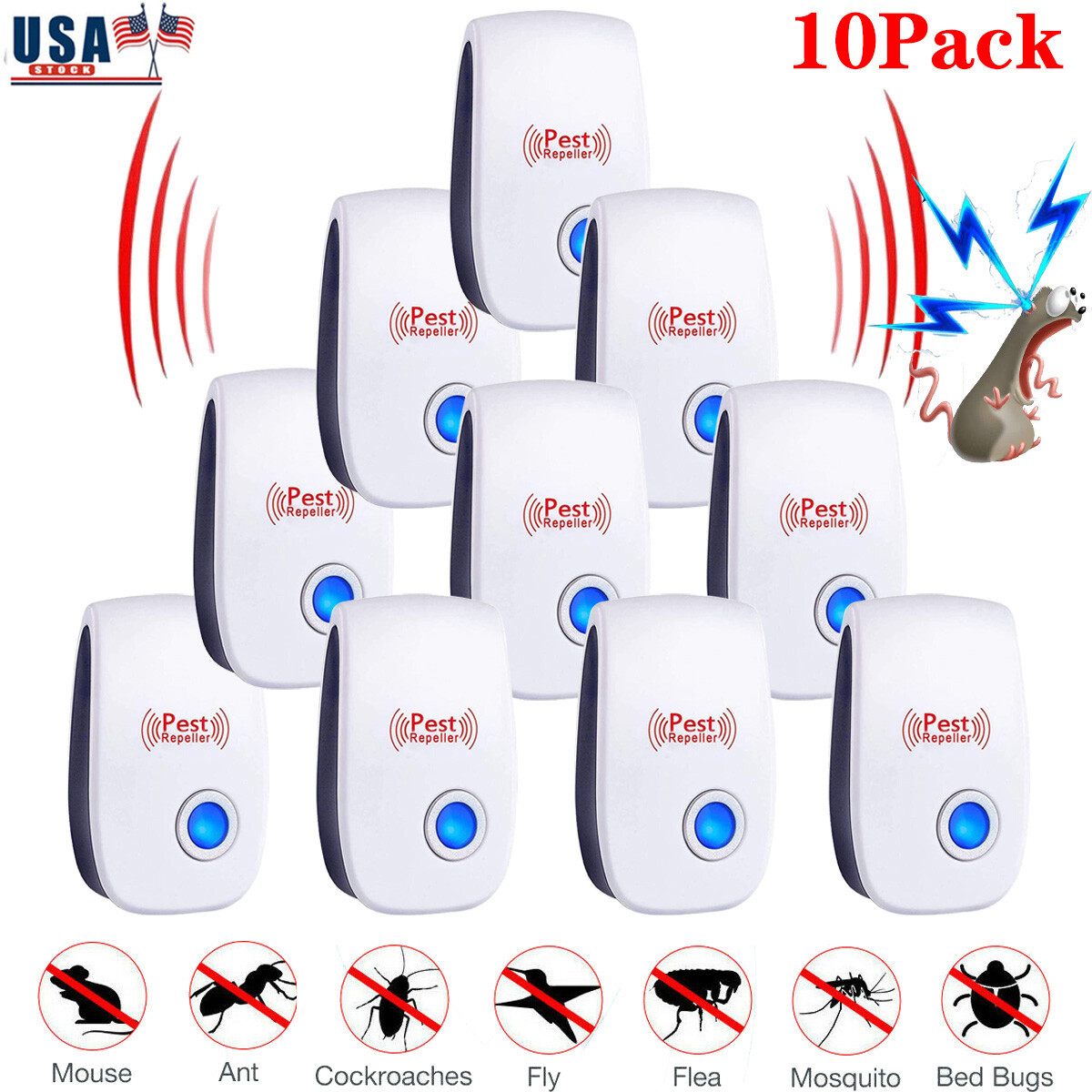 10PACK Ultrasonic Pest Repeller Control Electronic Repellent Mice Bug Rat Reject
