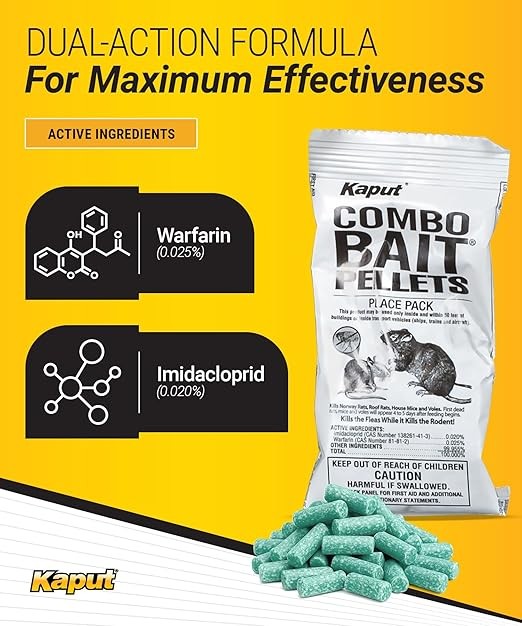 250 PACK – Kaput Combo Mouse, Vole & Rat Packs to Control Rodents & Fleas