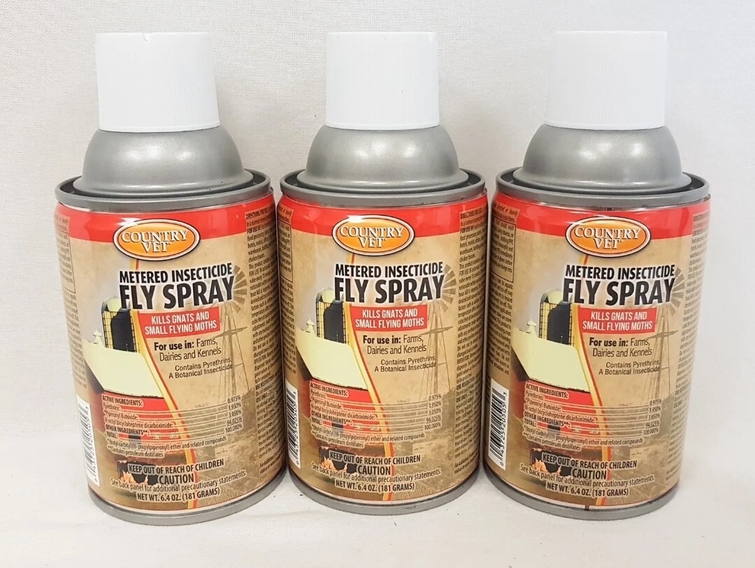 LOT OF 3 Country Vet Metered Insecticide Fly, Moth, Gnat Spray 6.4 oz EACH