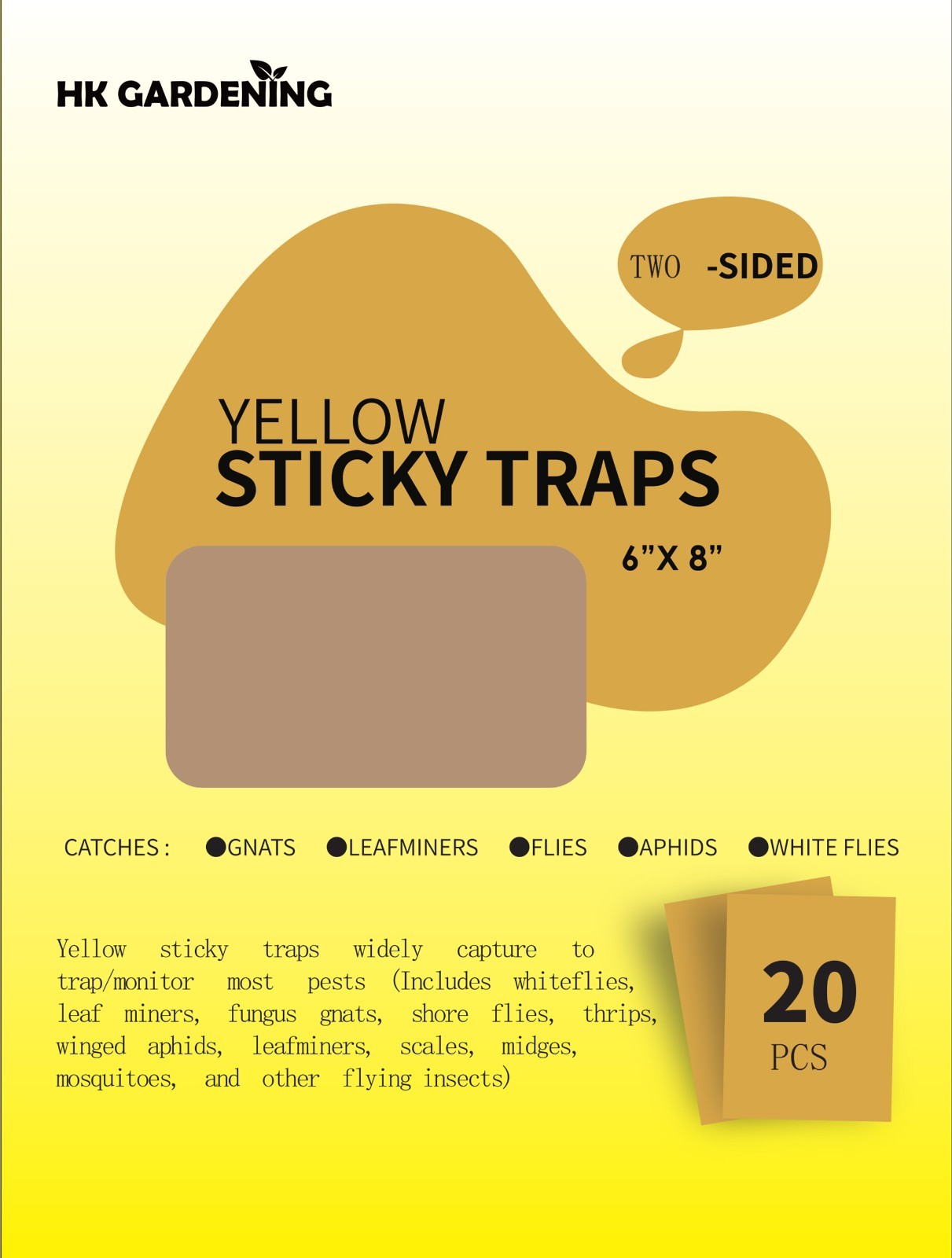 2pk 20PCS 6″x8″Sticky Fly Trap Paper Yellow Traps FruitFlies Insect Glue Catcher