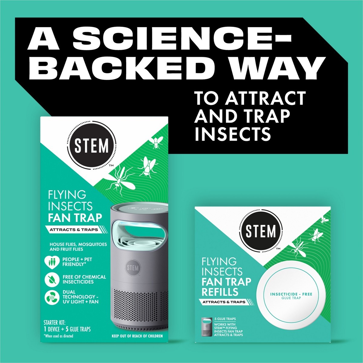 STEM Electric Fan Fruit Fly, Gnat & Fly Trap Starter Kit – 1 Unit + 5 Glue Traps