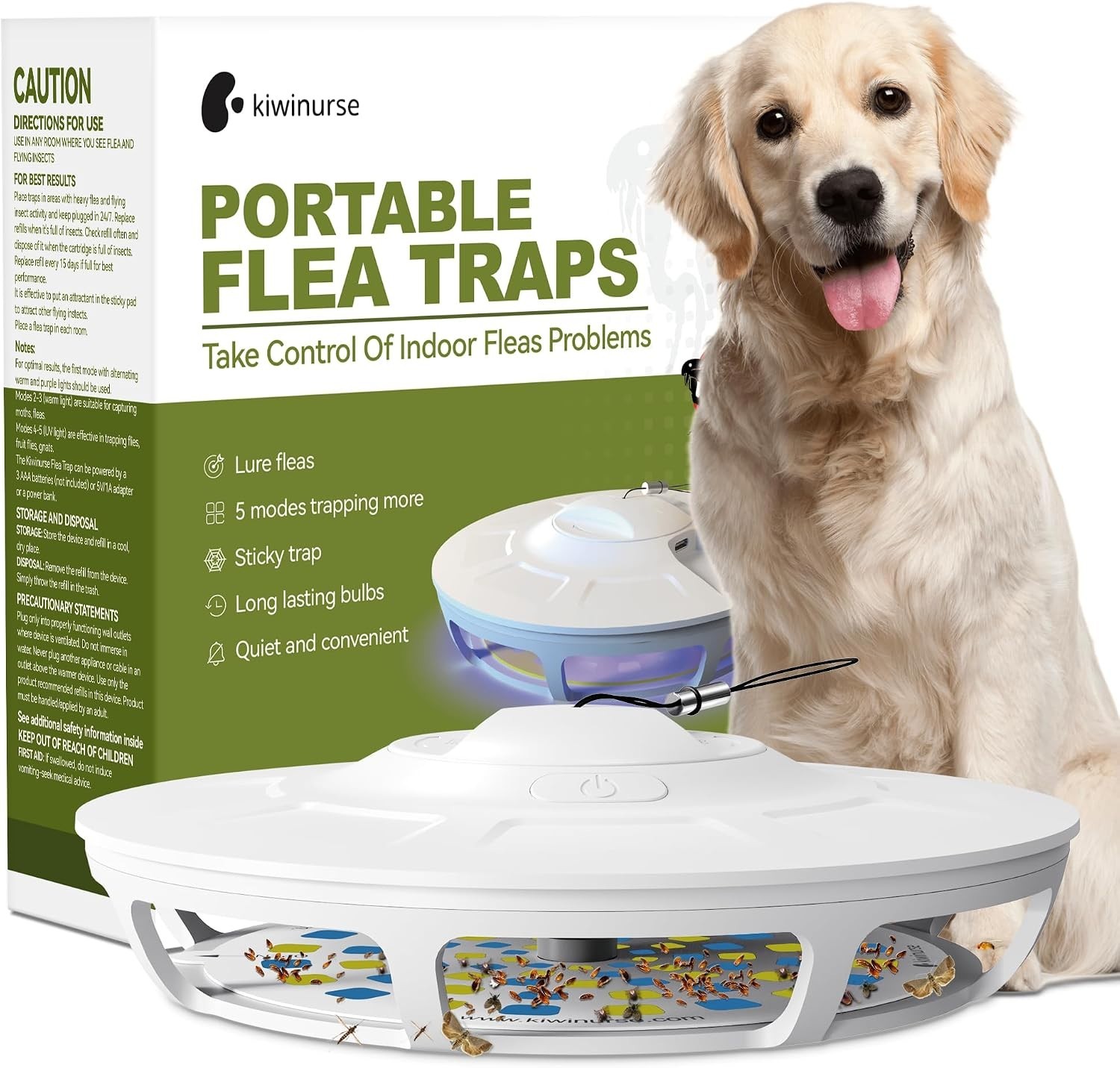 Indoor Portable Flea Trap with 5 Refill Pads, 9 Light Modes – Covers 600 ft²