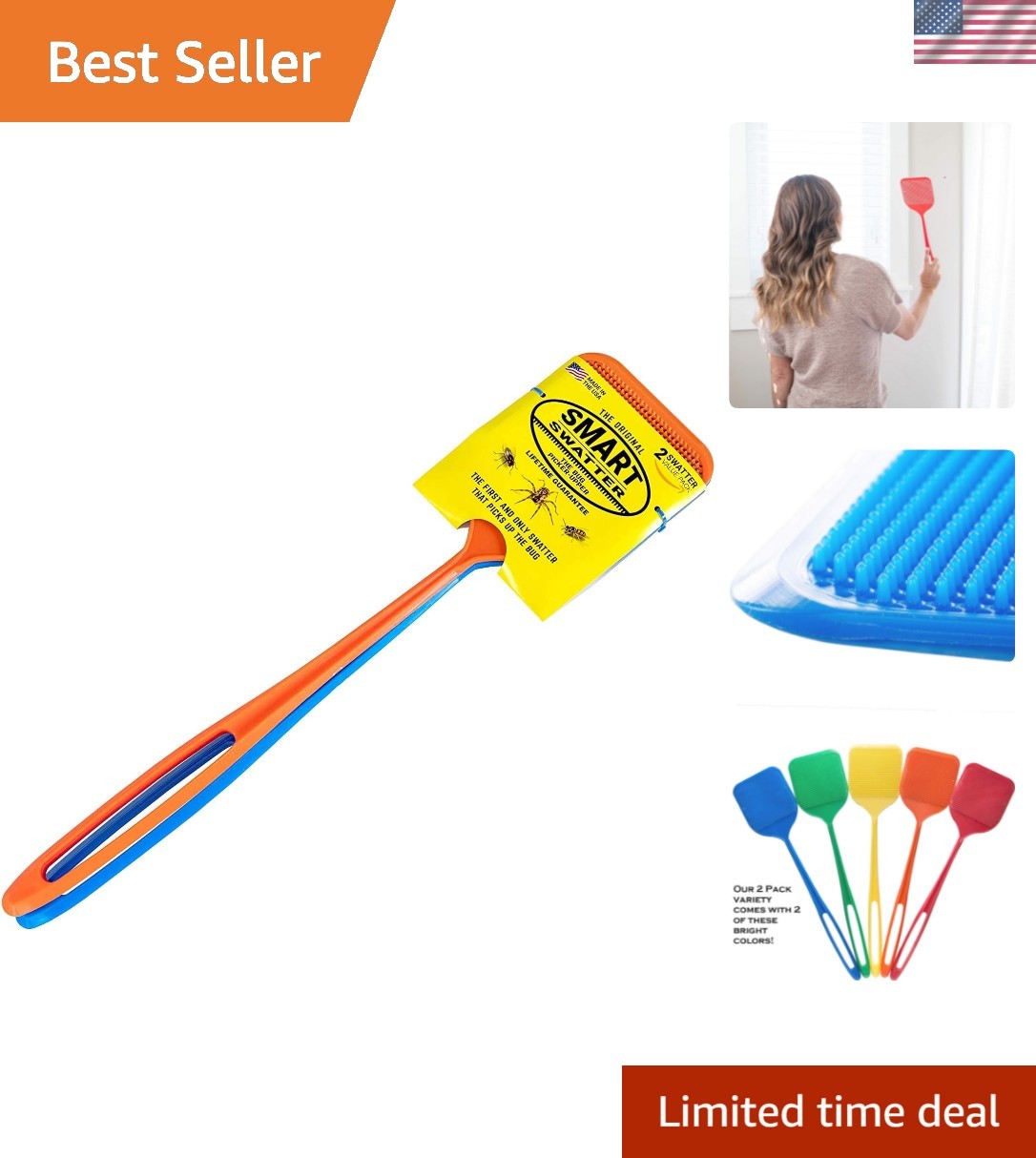 Fly Swatter Bug Killer Pest Control Insect Swatter 2 Pack Assorted Colors