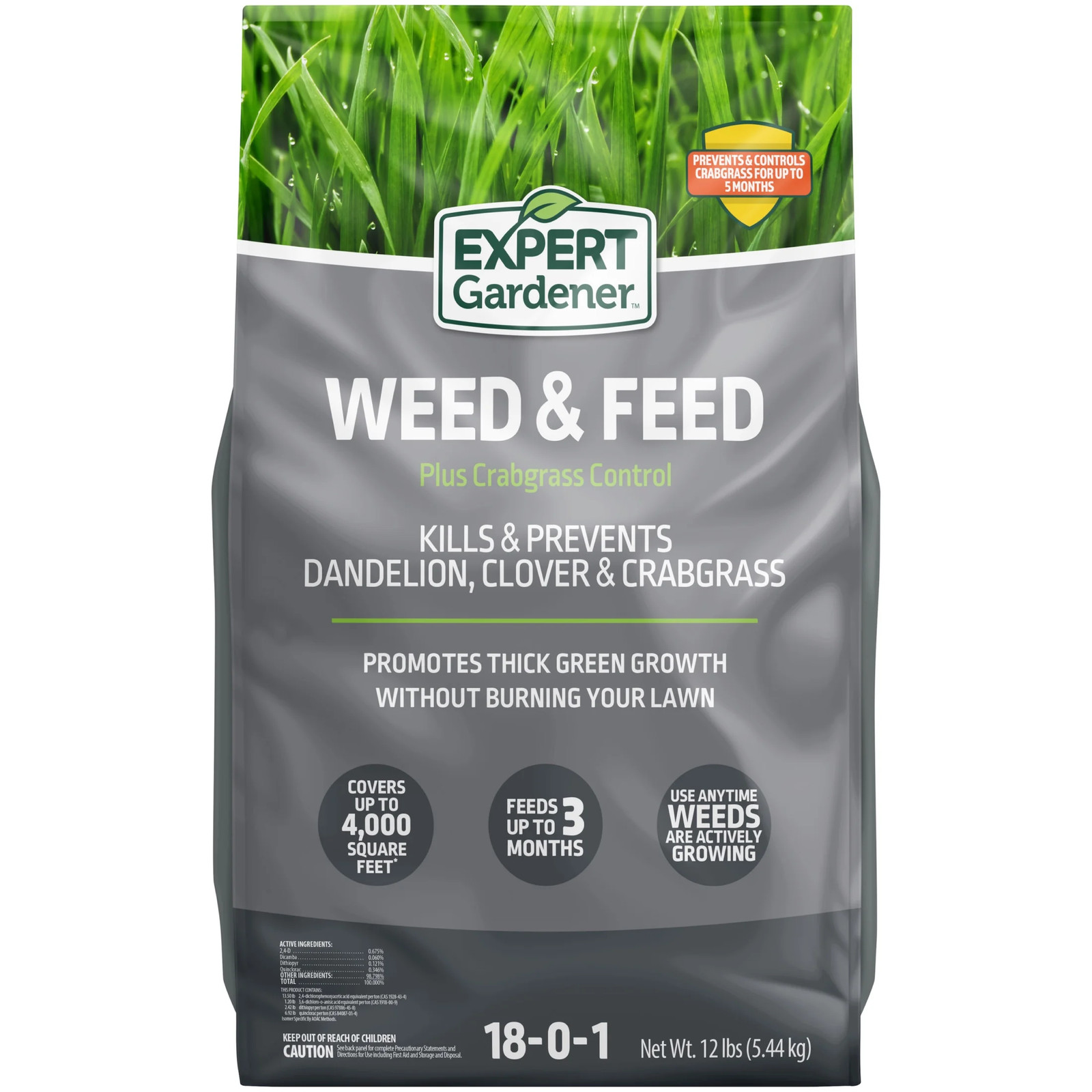 Weed & Feed plus Crabgrass Control, Lawn Fertilizer 18-0-1, 12 Lb. Prevents up t
