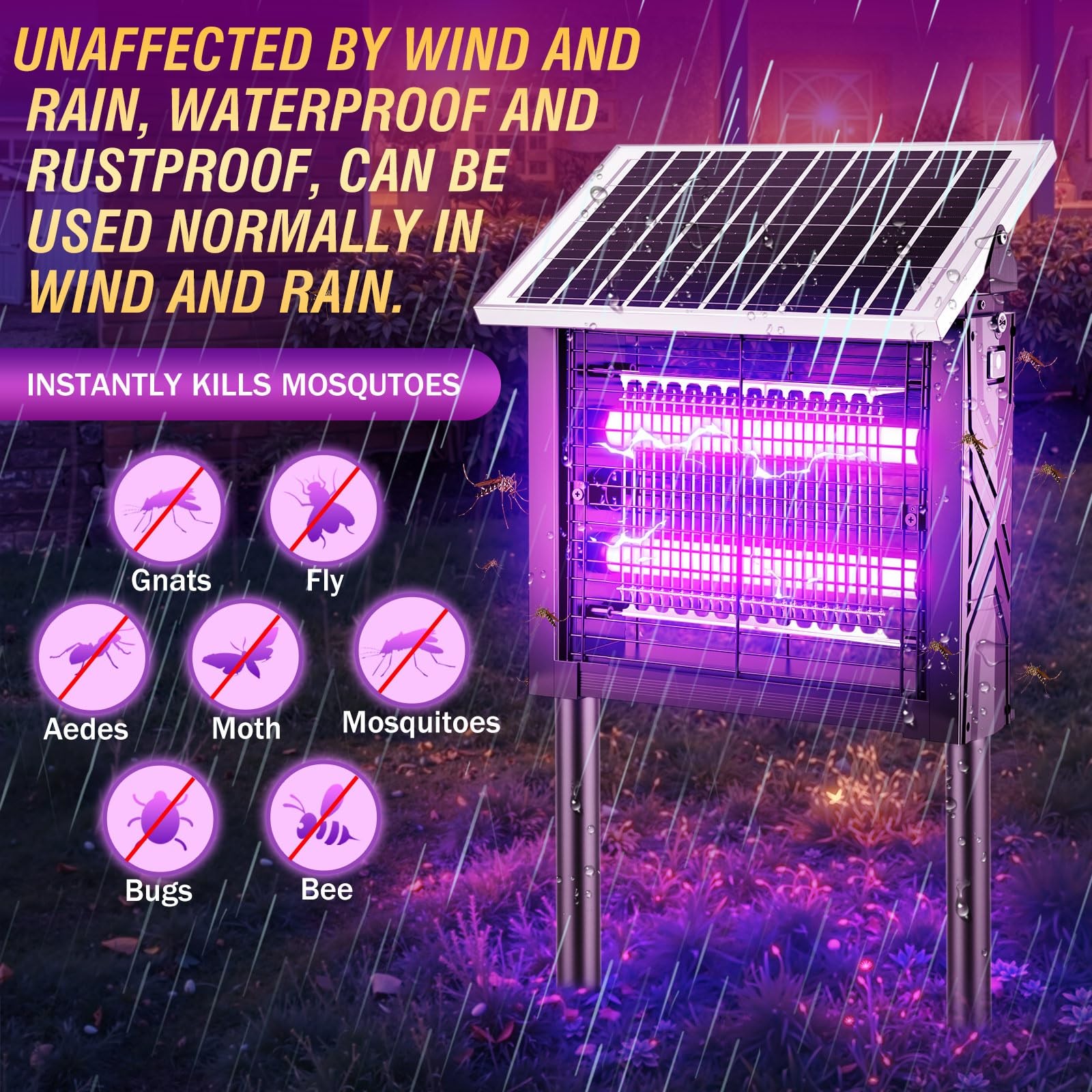 1 Pcs Solar Bug Zapper Outdoor with Rotatable Panel, 3000V Electric Fly Zappe…