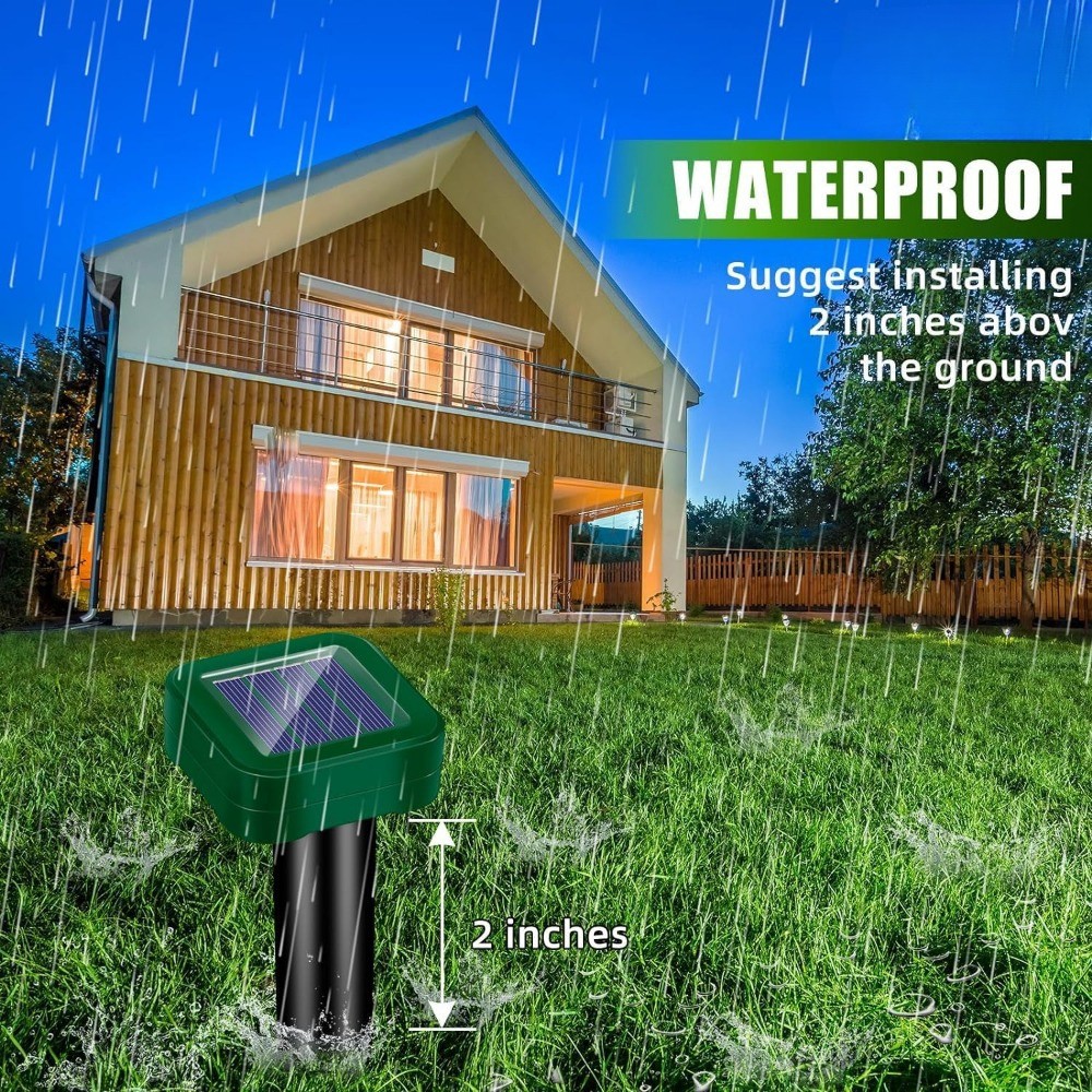 4 Pack Solar Powered Animal Repellent Stakes Waterproof Ultrasonic Sonic Spikes