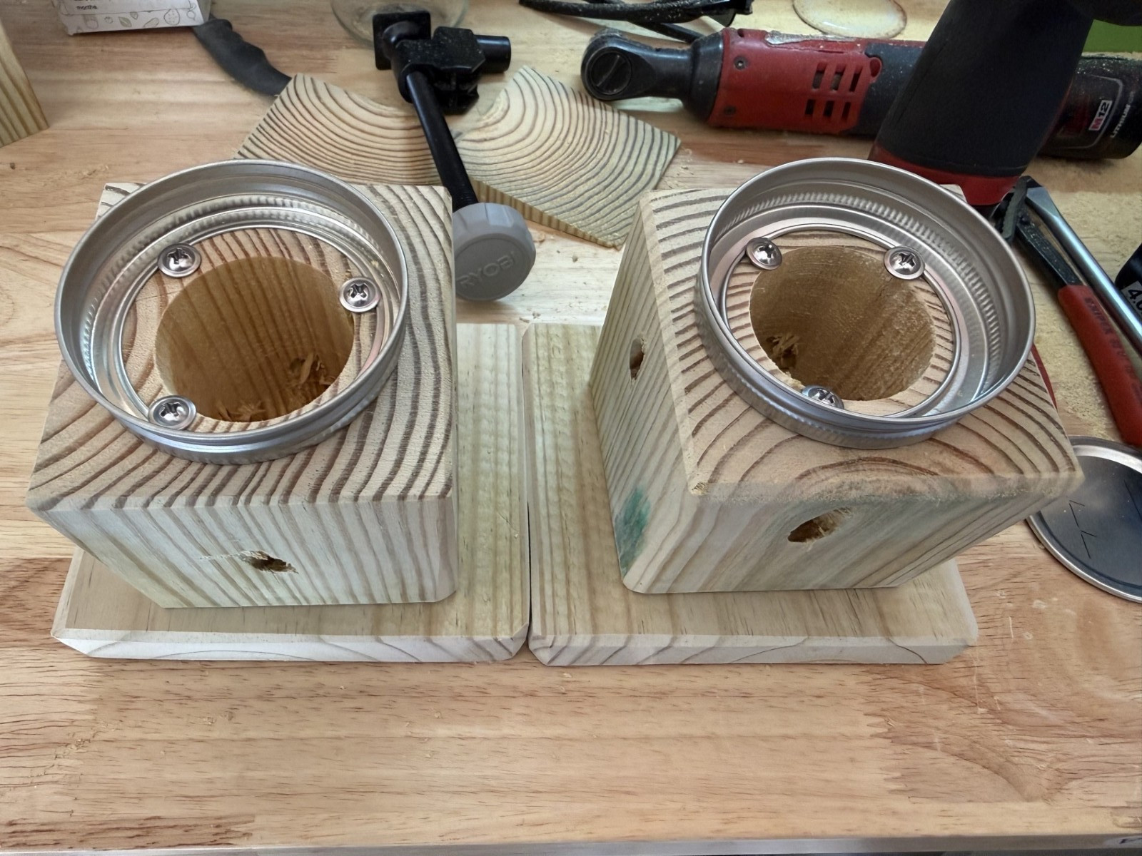 Handmade Set Of 2 Pine Carpenter Bee Traps w/ Jars and DClip Hook Free Shipping!