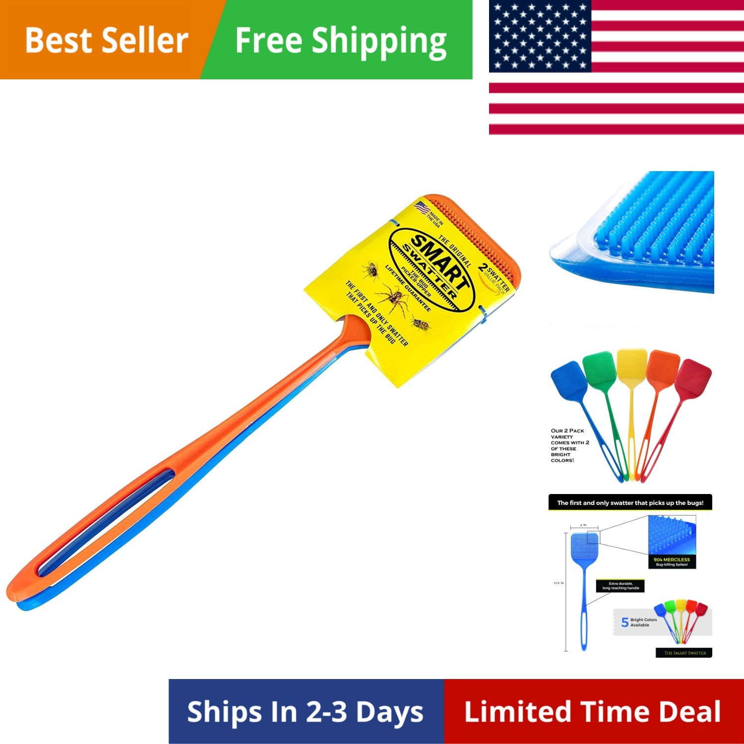 Fly Swatters | Picks UP The Bug w/ 904 Spikes | Now in an Assorted Color 2 Pa…