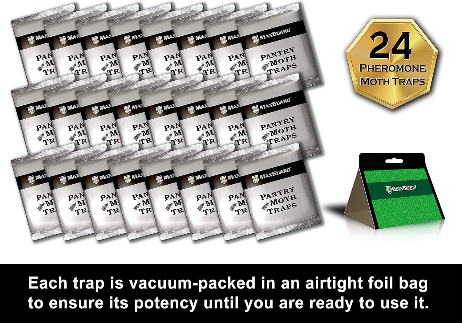 Maxguard Pantry Moth Traps (24 Pack) with Extra Strength Pheromones | Non-Toxic