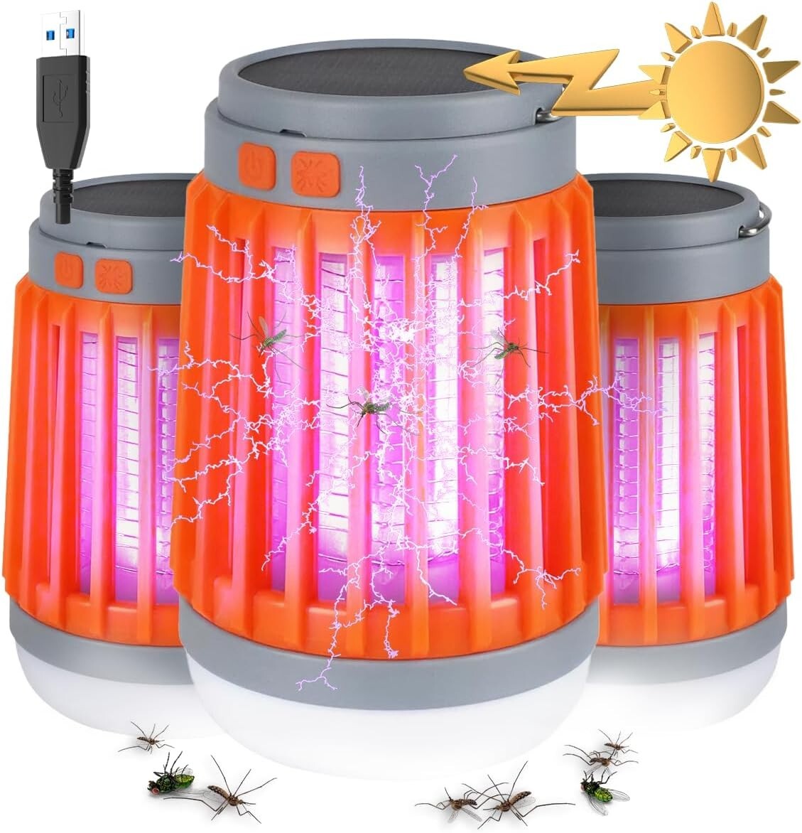 USB Solar Rechargeable Mosquito Lantern Zapper Repellent Outdoor Camp Indoor