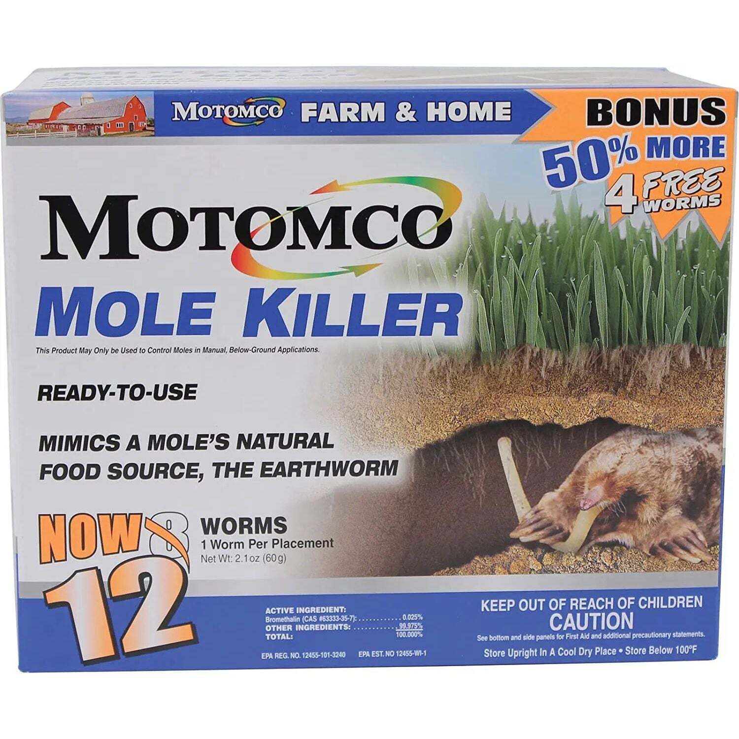 Motomco Mole Killer Farm and Home 8+4 Free 12ct Save!!
