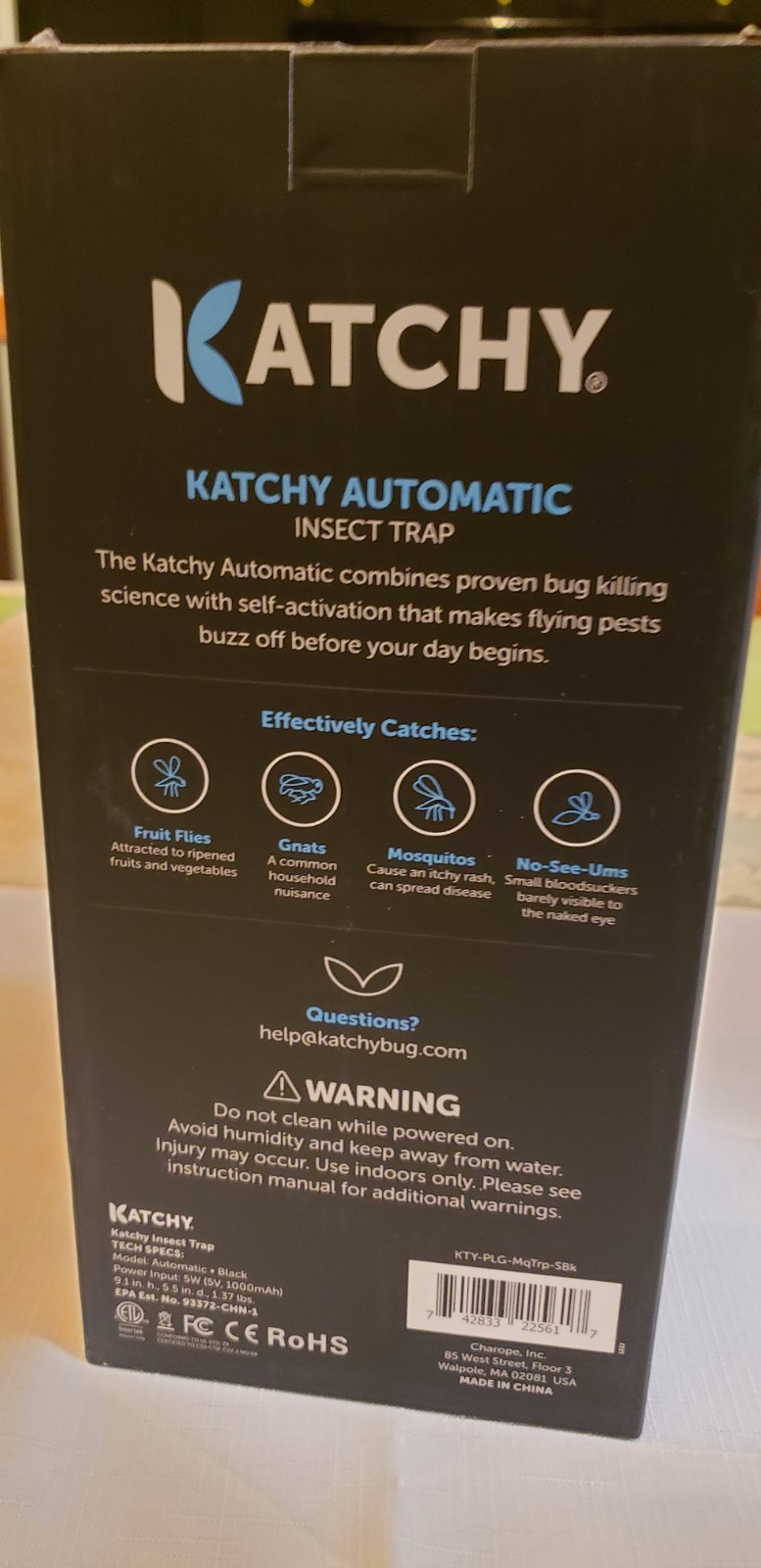 Katchy Automatic Indoor Insect Trap – Black NEW IN BOX