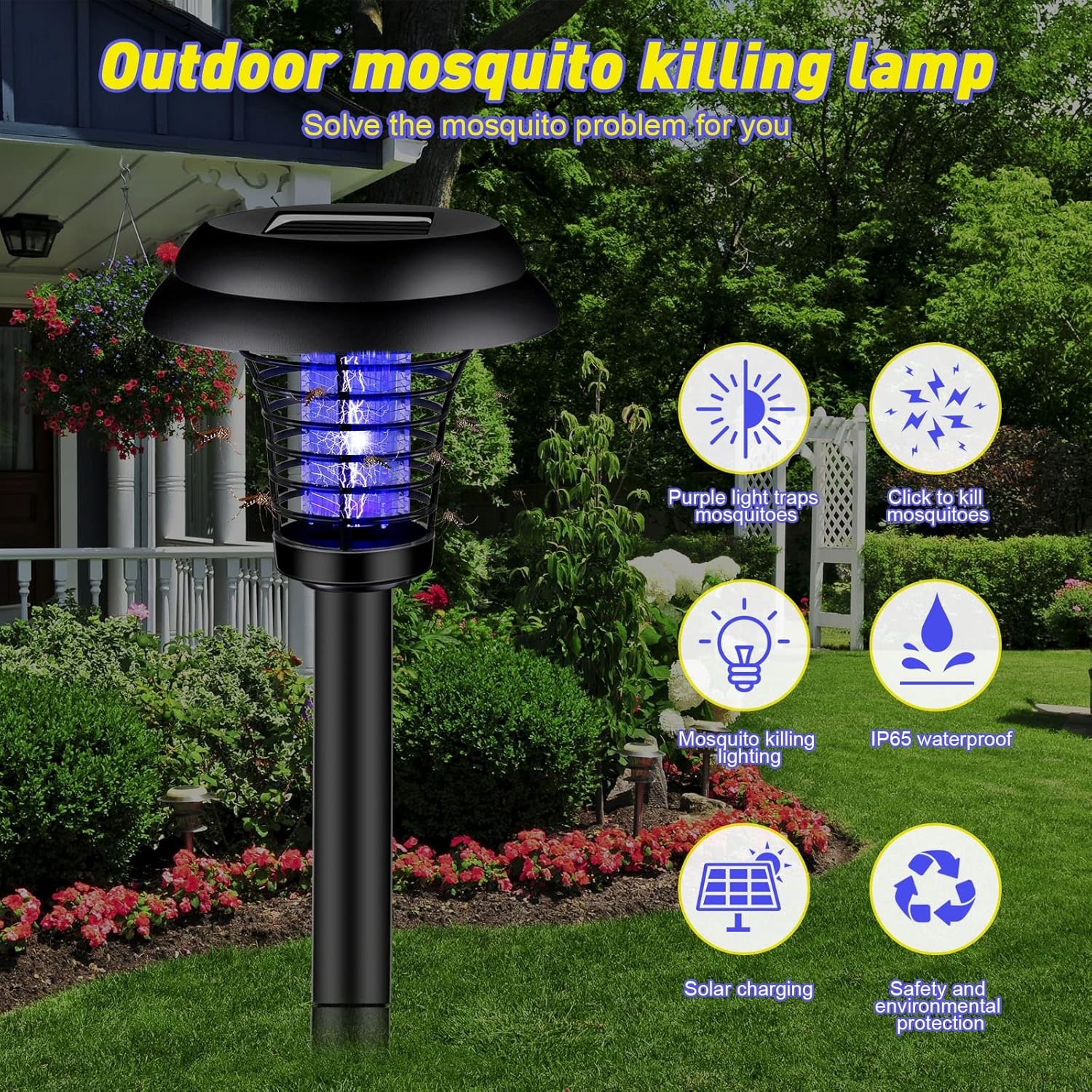 4 Pcs Solar Bug Zapper Waterproof Outdoor Mosquito Zapper Killer and Lighting Re