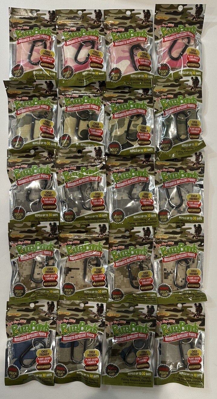 Mosquito Repellent Camo Pouch BuggyBands Hiking Camping Keychain Lot of 20