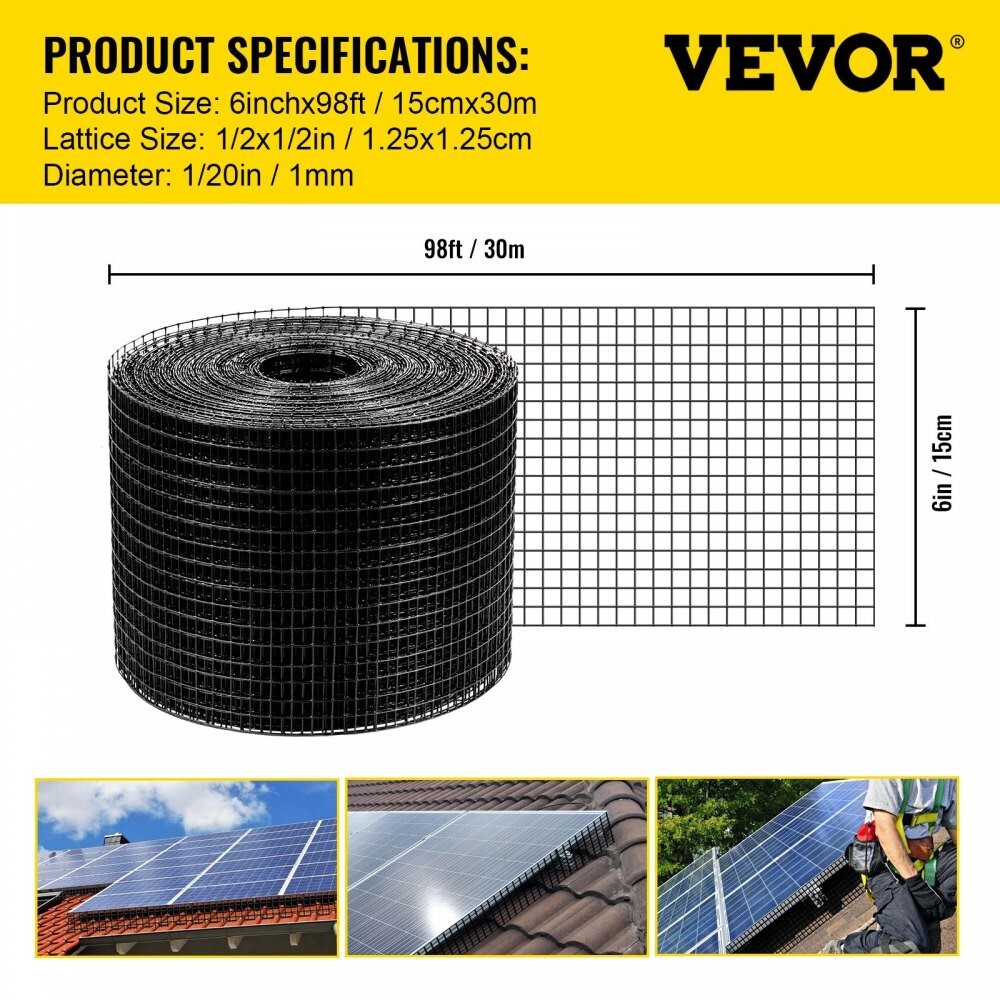 Solar Panel Bird Wire 6 in x 98 ft Critter Guard Roll Kit Removable w/Fasteners