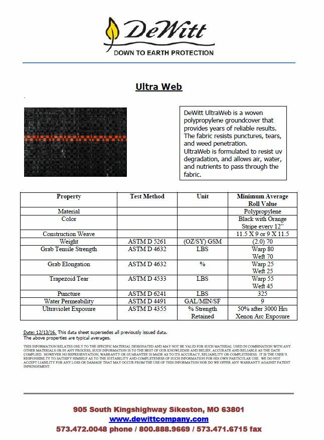 DeWitt 15 Year Ultra Web Weed Barrier Landscape Fabric 8’x600′ Roll