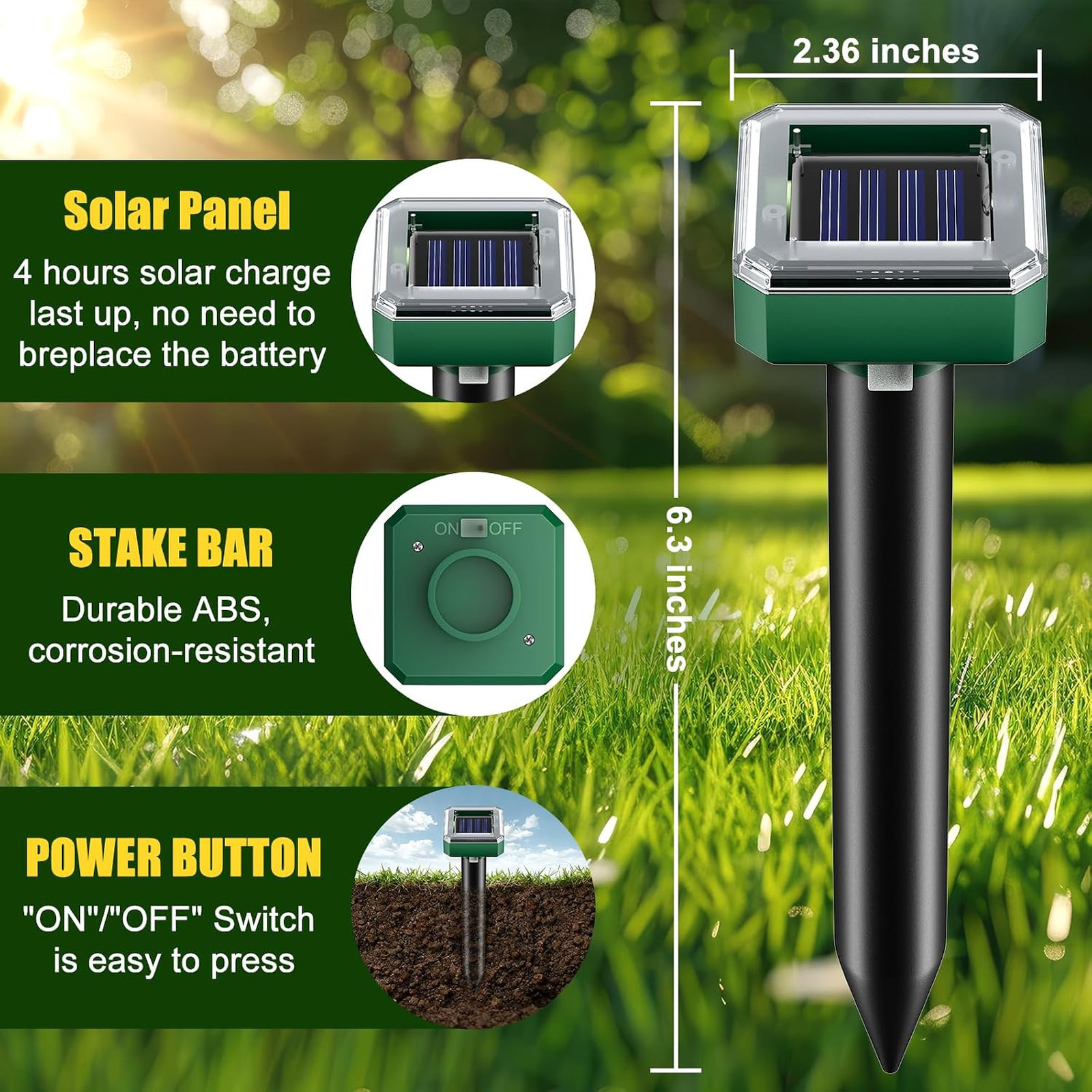 2026 Upgraded Mole & Snake & Skunk & Rabbit Repellent Solar Powered, Ultrasonic