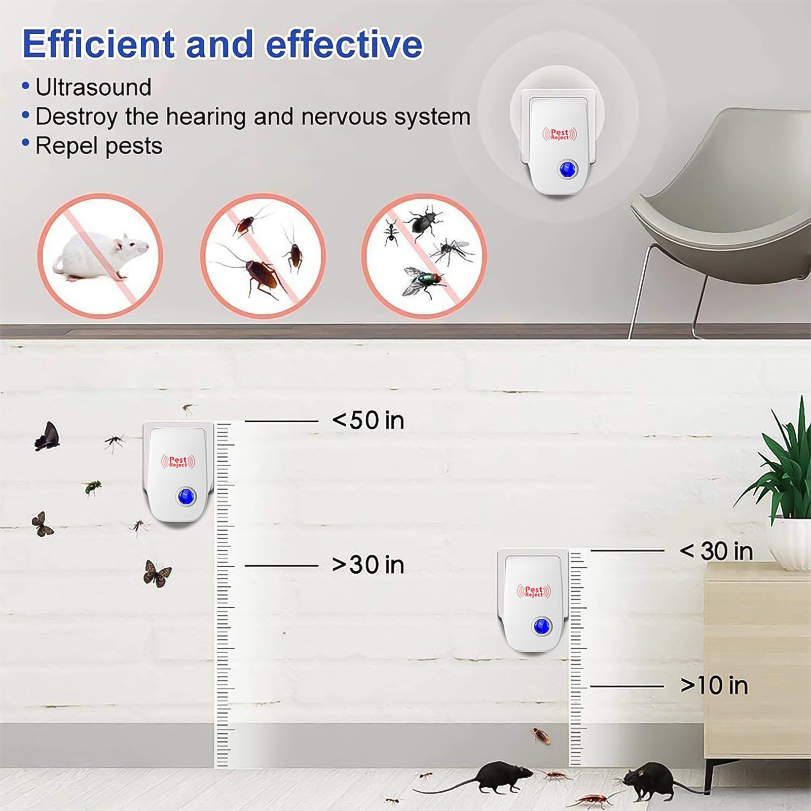 LOT Electronic Ultrasonic Pest Repeller Home Control Repellent Mice Rat Reject