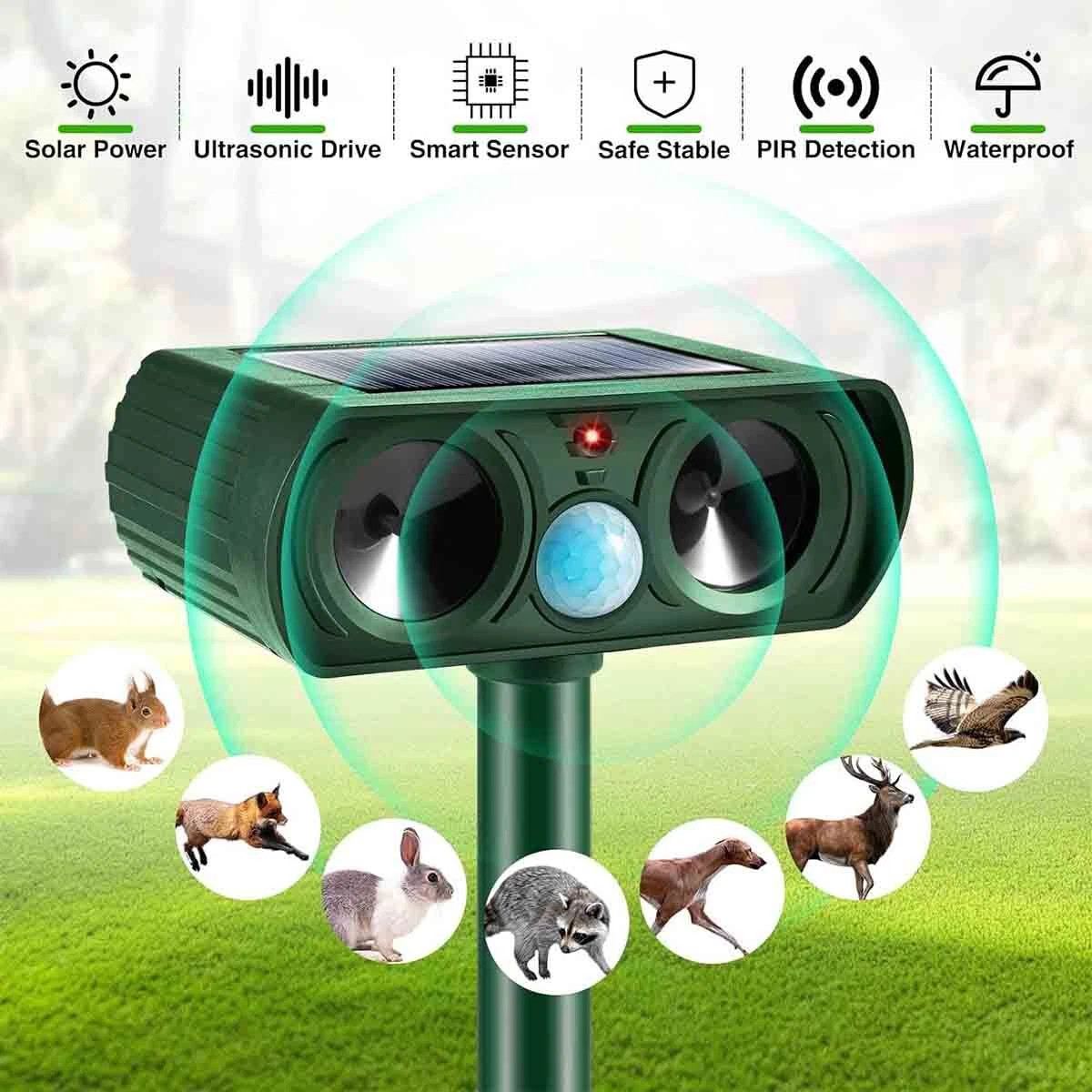 4/6 Pack Solar Ultrasonic Animal Repellent Dog Skunk Deer Raccoon For Garden US
