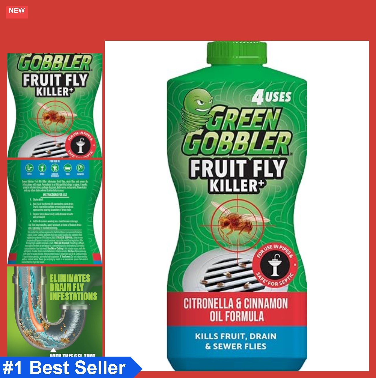 Fruit Fly Killer+ – Kills Fruit Flies, Drain Flies & Sewer Flies, Gel Treatment