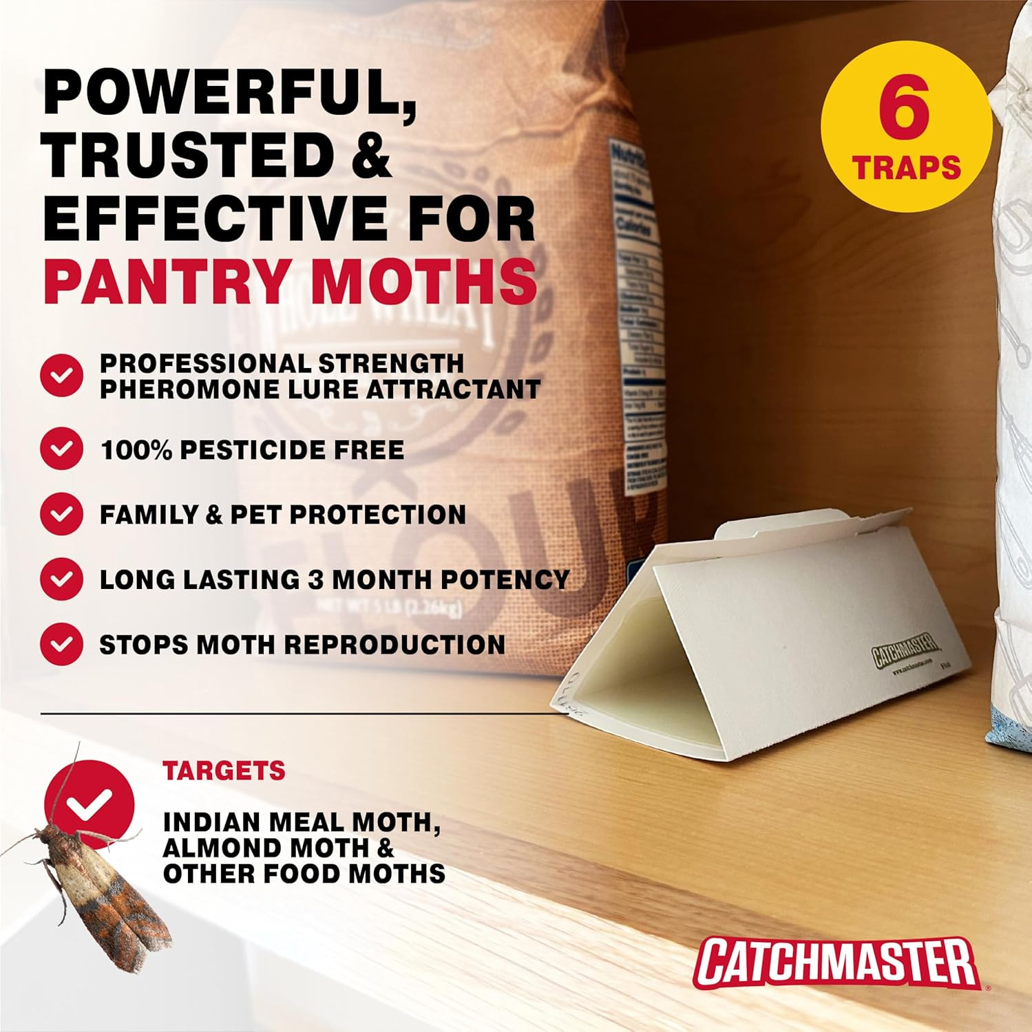 Catchmaster Pantry Pest & Moth Traps 6-Pk, Bug Killer for Kitchen Storage & Pant