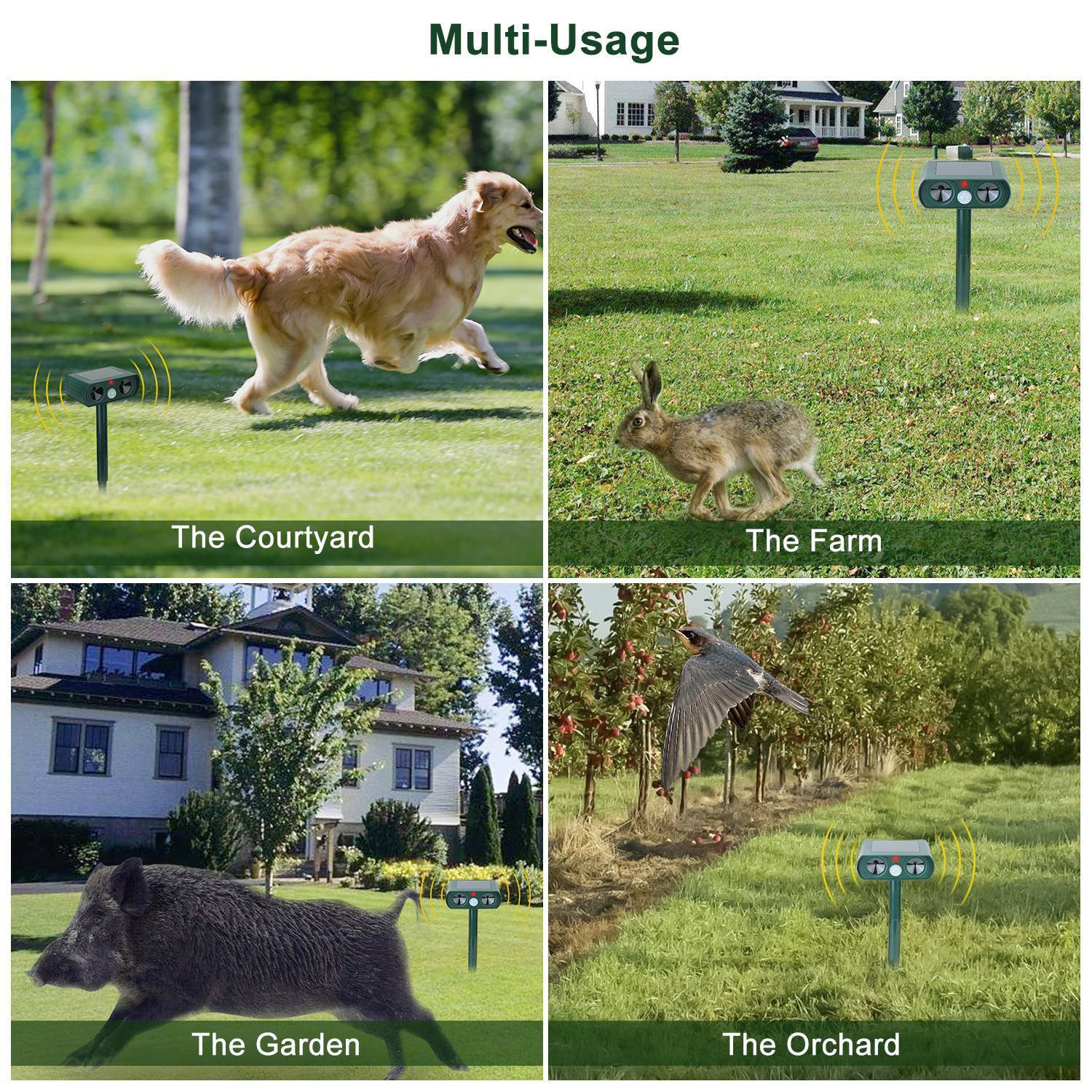 Animal Repeller Ultrasonic Solar Power Outdoor Pest Cat Mice Deer Garden Sensor