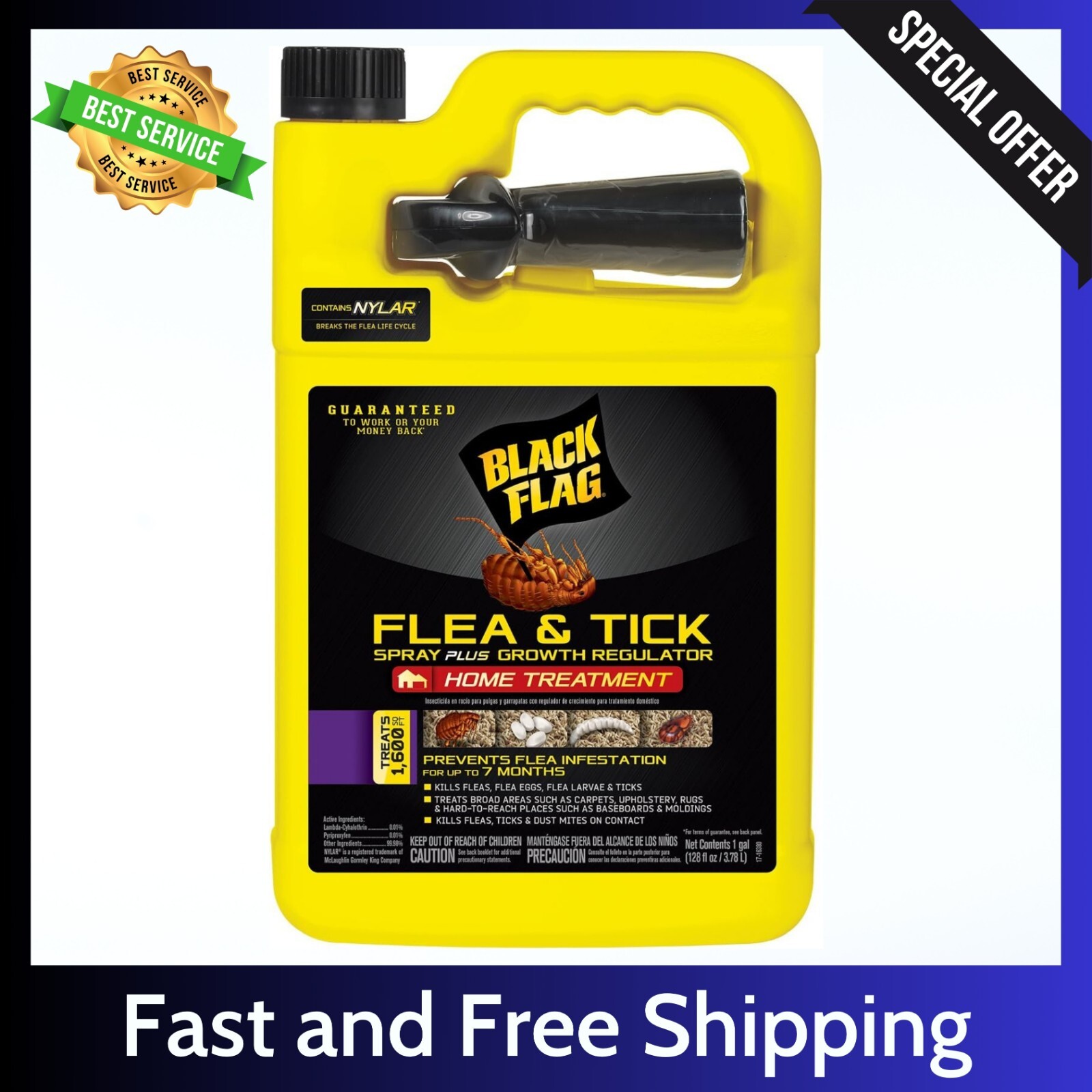 Extreme Flea Killer Plus Growth Regulator RTU For Insects, 128 oz, 1-gal Black..
