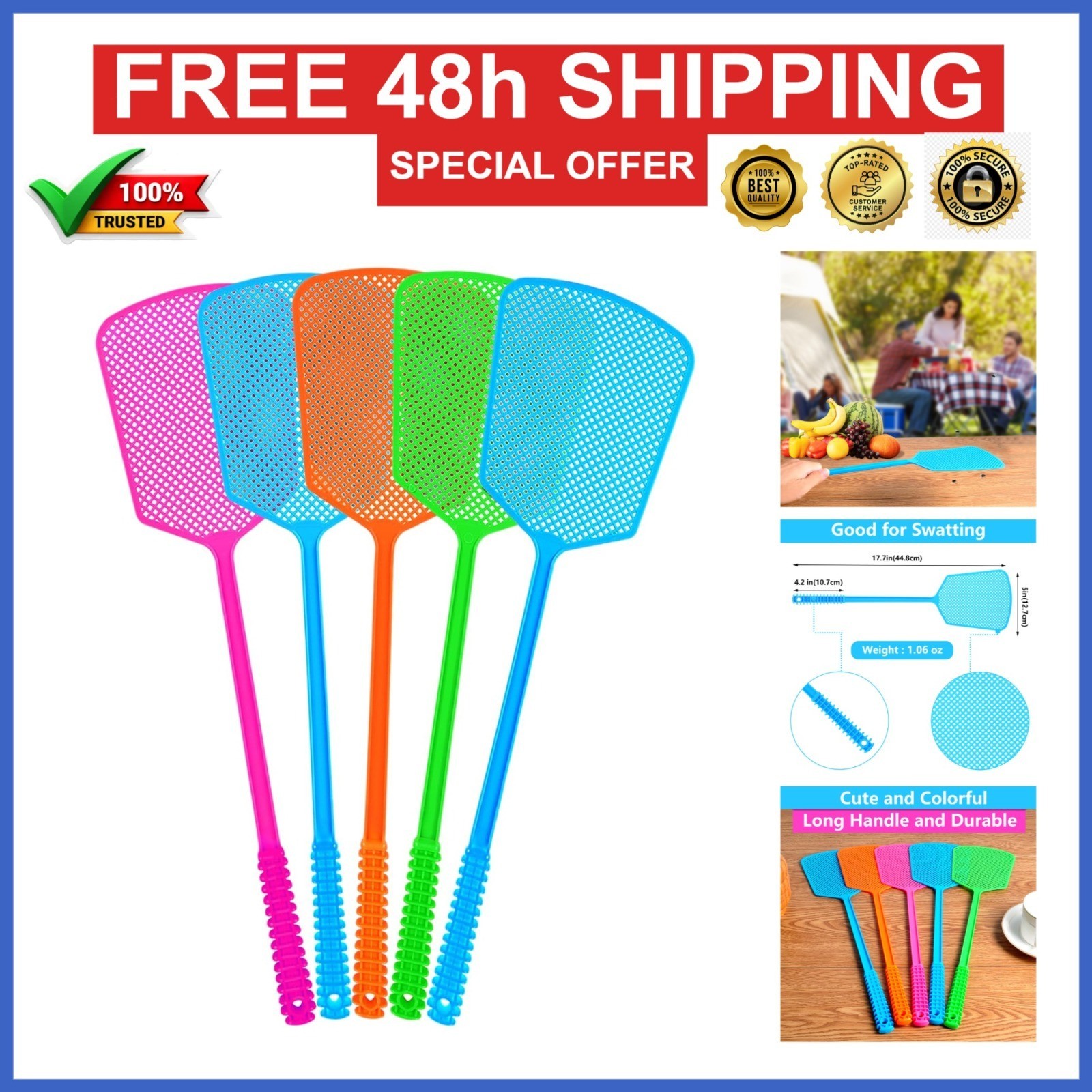 LifHap Heavy Duty Fly Swatter 5 Pack – Manual Plastic Bug Killer
