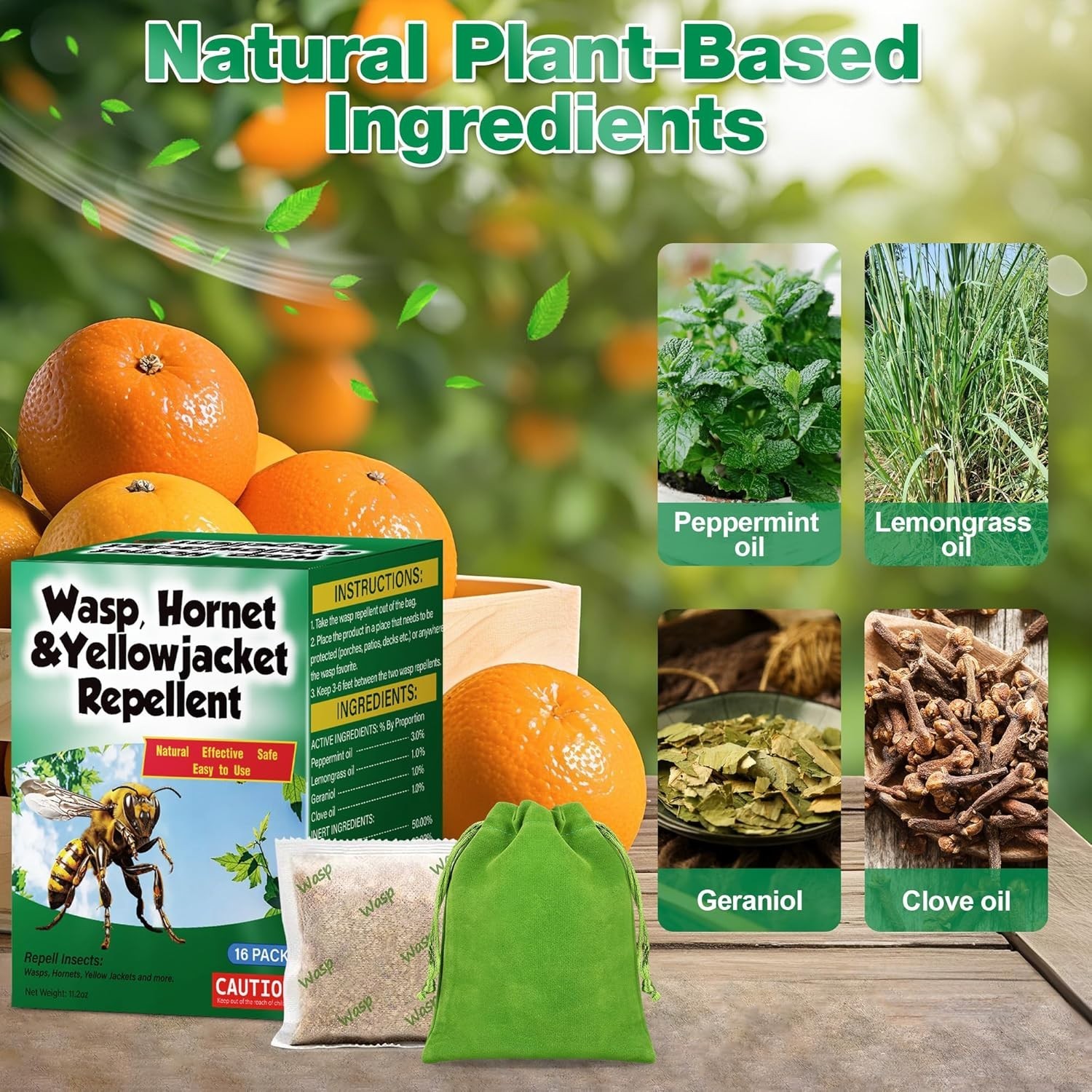 16 Pack Natural Wasp and Bee Repellent Pouch Outdoor, Peppermint Oil Carpenter B