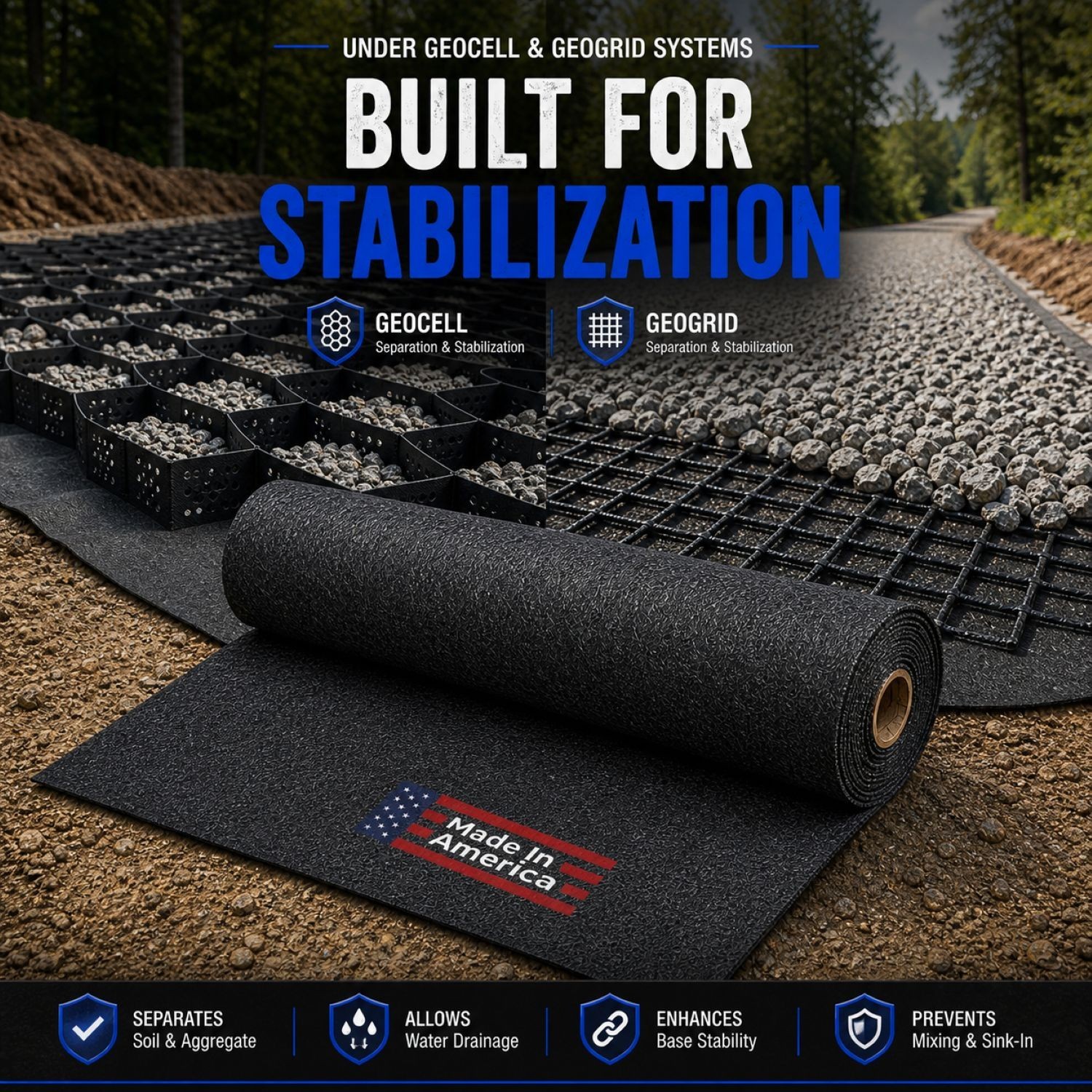 Geogrid & Geocell Underlayment Fabric | Non-Woven Geotextile(8 oz) – USA Made