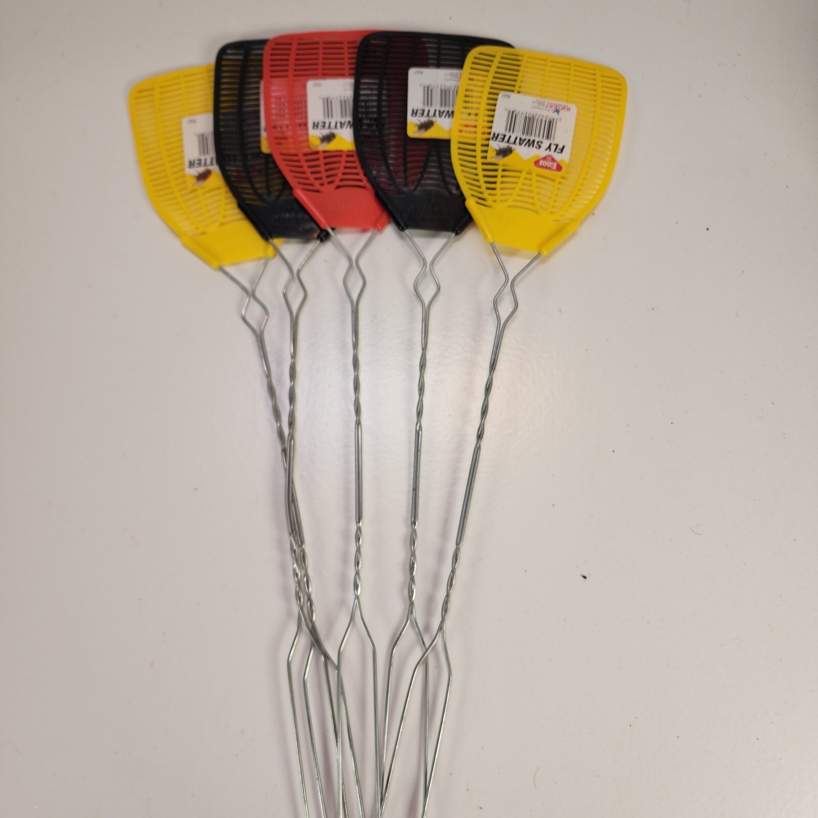 x5 New Enoz Fly Swatter, Wire Handled Plastic Fly Swatter, Assorted Colors, 5 Ct