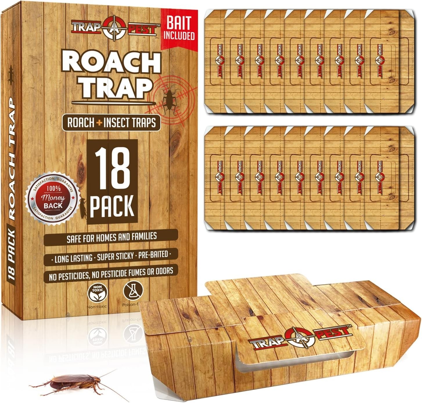 Roach Traps Indoor Sticky (18 Pack) – Glue Traps for Roaches Bug Traps with Roac